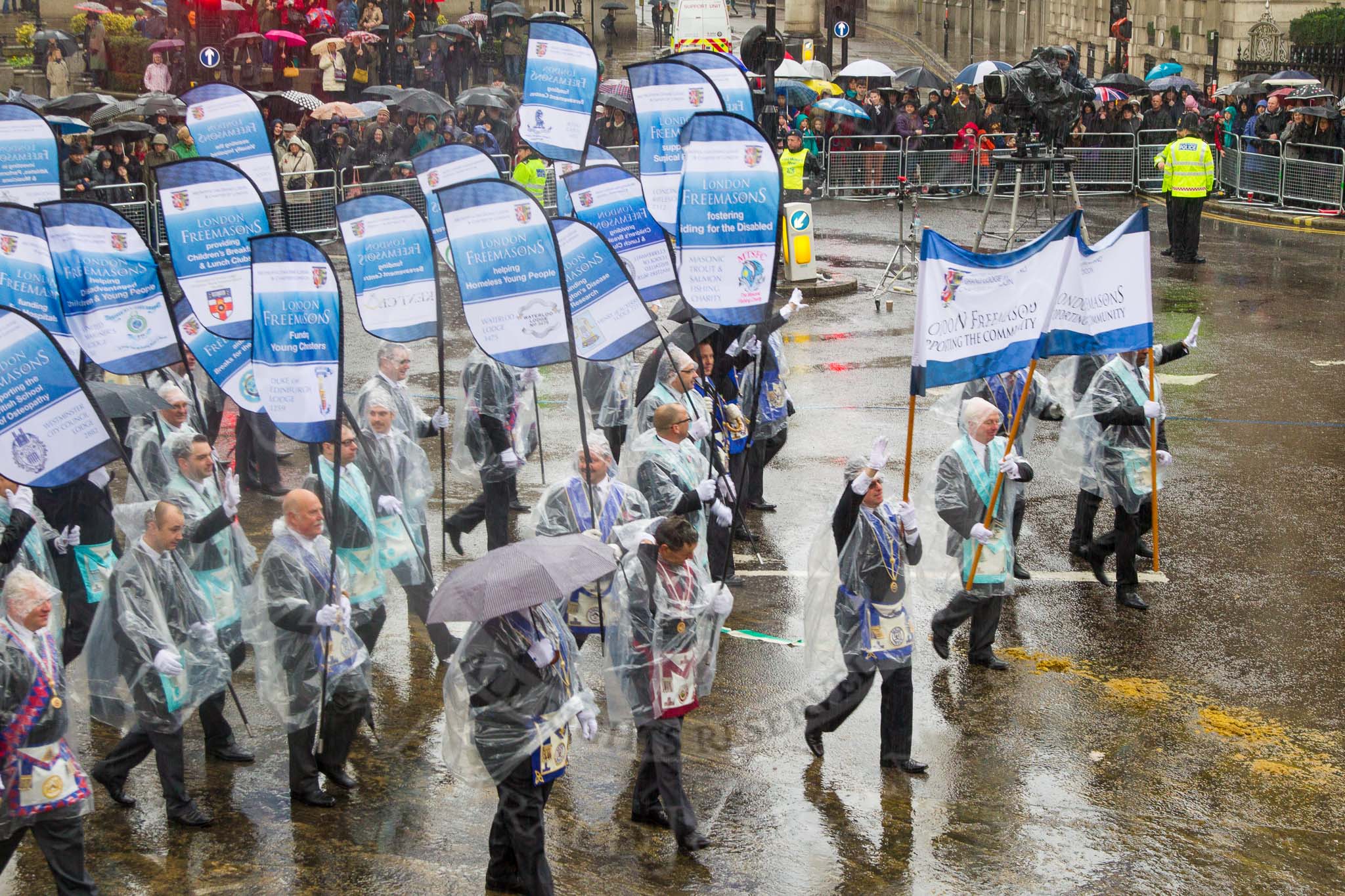 Lord Mayor's Show 2013: 86-Metropolitan Grand Lodge of London-
integrity, honesty and community support are at the heart of Freemasonry..
Press stand opposite Mansion House, City of London,
London,
Greater London,
United Kingdom,
on 09 November 2013 at 11:47, image #1037