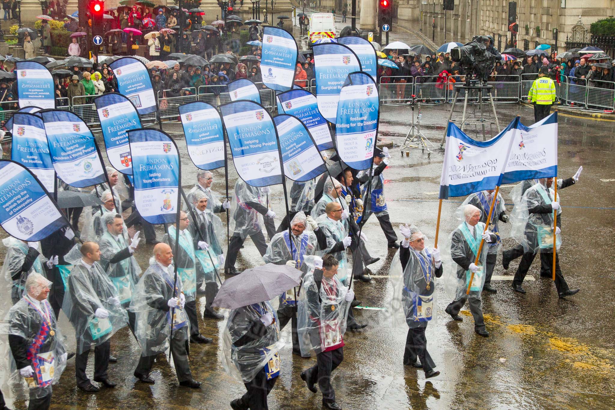 Lord Mayor's Show 2013: 86-Metropolitan Grand Lodge of London-
integrity, honesty and community support are at the heart of Freemasonry..
Press stand opposite Mansion House, City of London,
London,
Greater London,
United Kingdom,
on 09 November 2013 at 11:47, image #1038