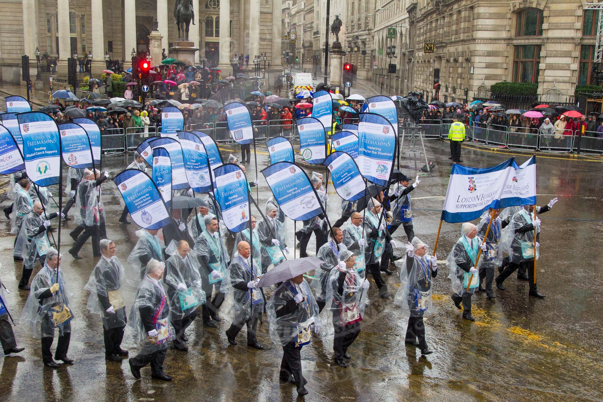 Lord Mayor's Show 2013: 86-Metropolitan Grand Lodge of London-
integrity, honesty and community support are at the heart of Freemasonry..
Press stand opposite Mansion House, City of London,
London,
Greater London,
United Kingdom,
on 09 November 2013 at 11:47, image #1039