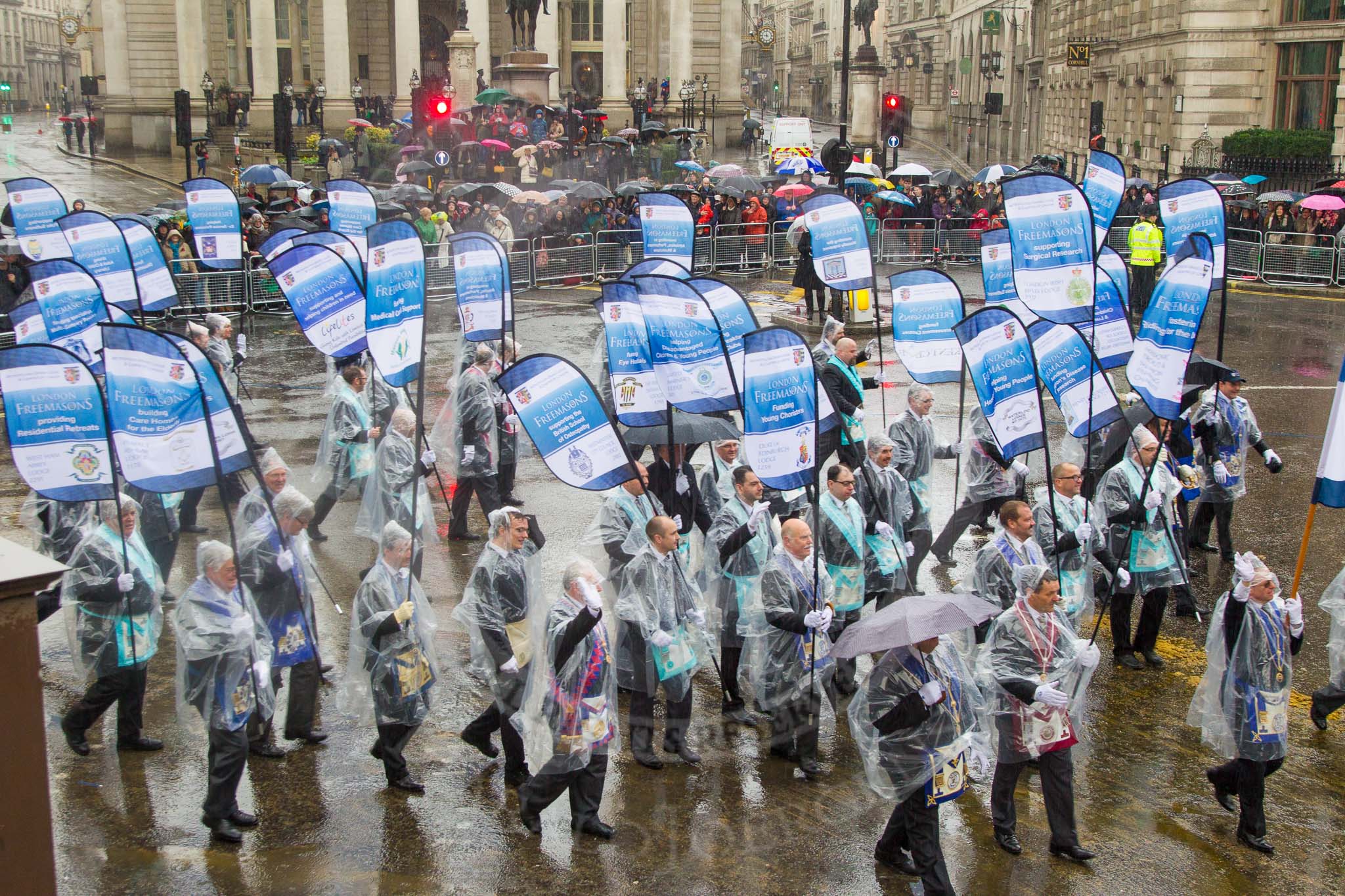 Lord Mayor's Show 2013: 86-Metropolitan Grand Lodge of London-
integrity, honesty and community support are at the heart of Freemasonry..
Press stand opposite Mansion House, City of London,
London,
Greater London,
United Kingdom,
on 09 November 2013 at 11:47, image #1040