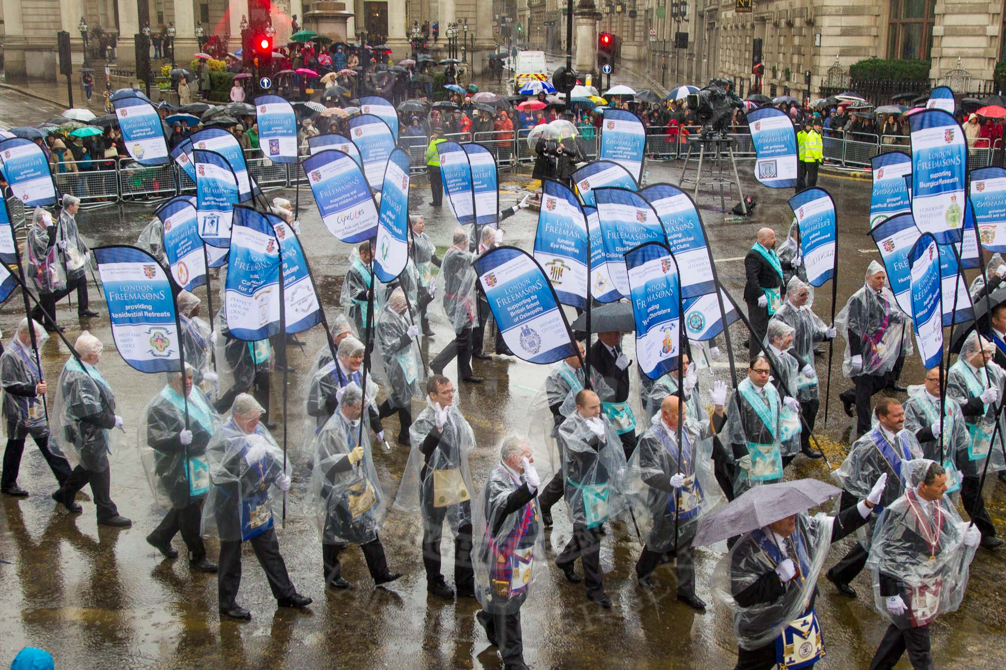 Lord Mayor's Show 2013: 86-Metropolitan Grand Lodge of London-
integrity, honesty and community support are at the heart of Freemasonry..
Press stand opposite Mansion House, City of London,
London,
Greater London,
United Kingdom,
on 09 November 2013 at 11:47, image #1041