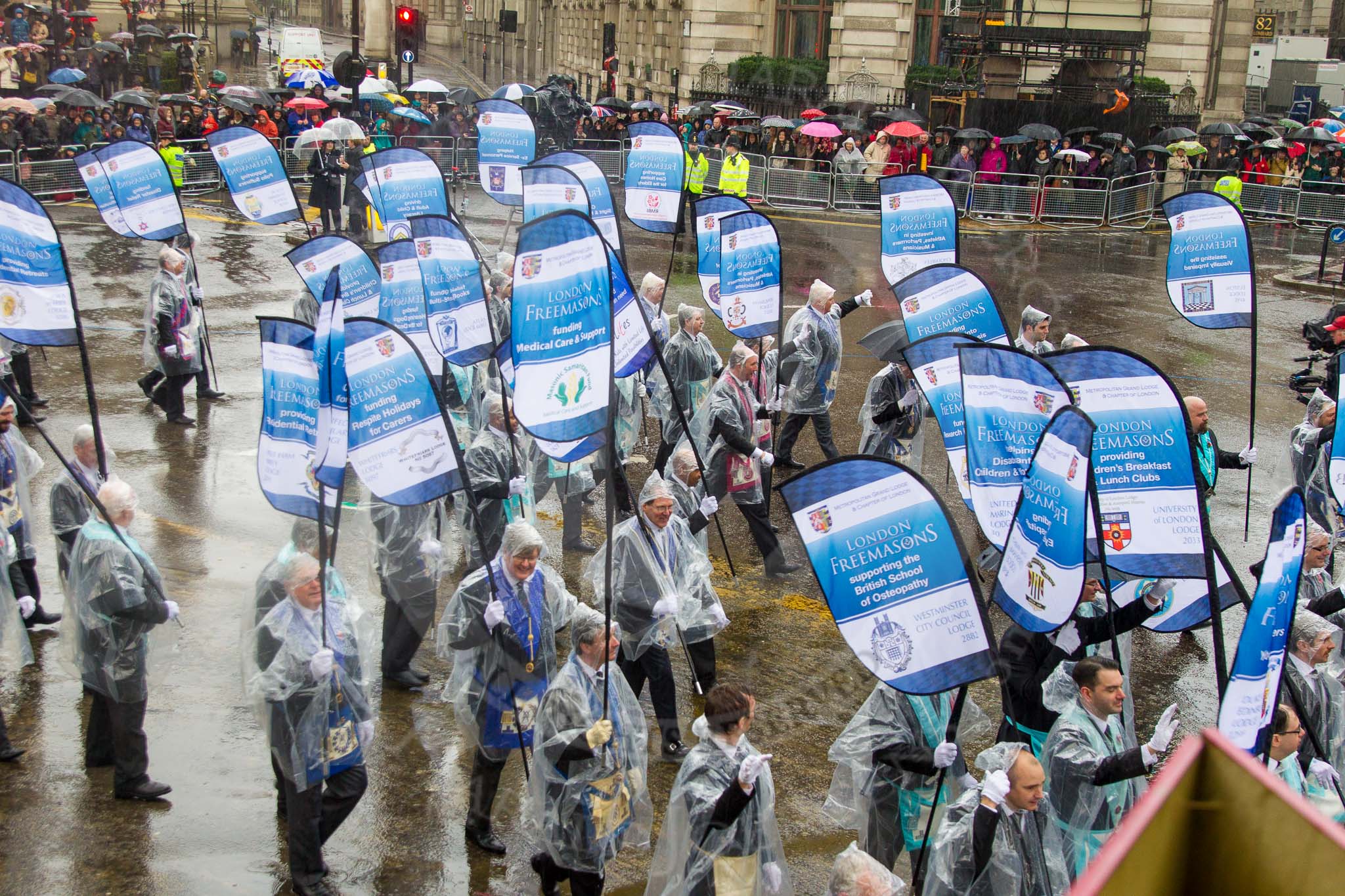 Lord Mayor's Show 2013: 86-Metropolitan Grand Lodge of London-
integrity, honesty and community support are at the heart of Freemasonry..
Press stand opposite Mansion House, City of London,
London,
Greater London,
United Kingdom,
on 09 November 2013 at 11:48, image #1043