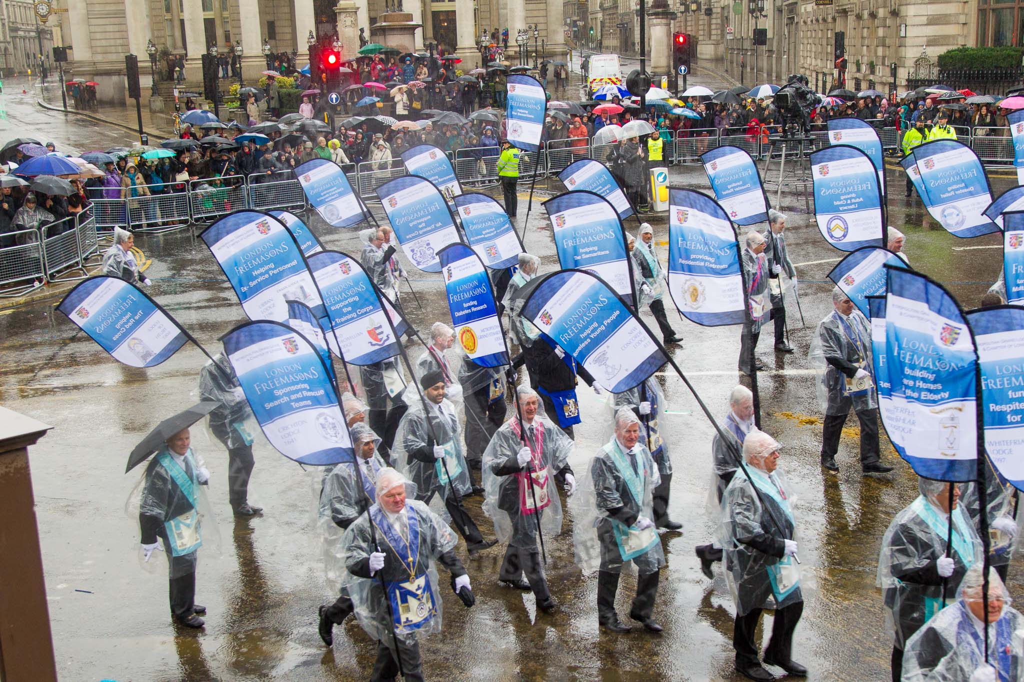 Lord Mayor's Show 2013: 86-Metropolitan Grand Lodge of London-
integrity, honesty and community support are at the heart of Freemasonry..
Press stand opposite Mansion House, City of London,
London,
Greater London,
United Kingdom,
on 09 November 2013 at 11:48, image #1045