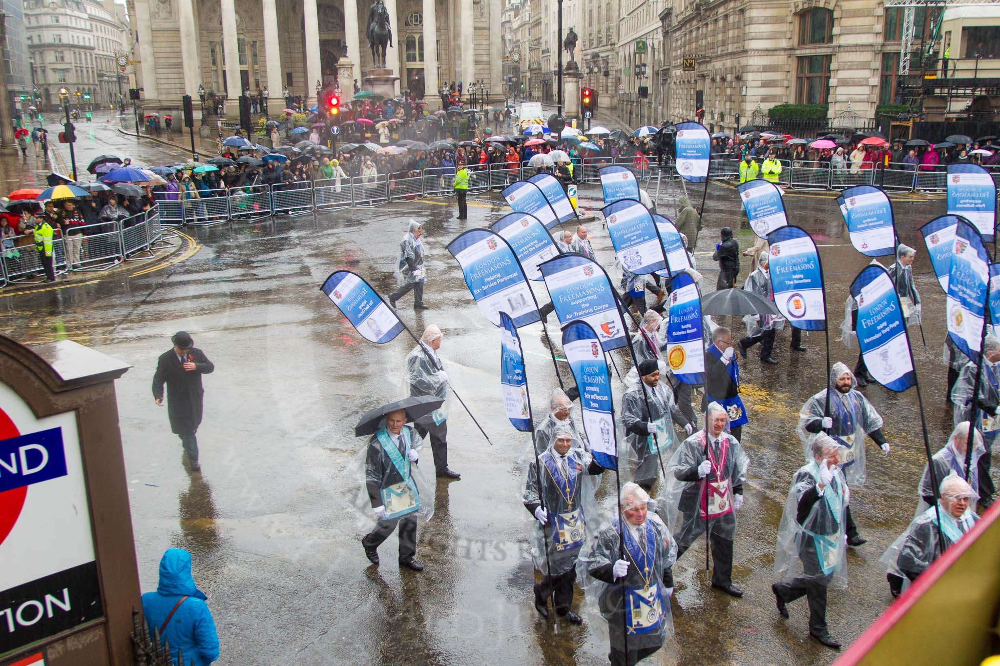 Lord Mayor's Show 2013: 86-Metropolitan Grand Lodge of London-
integrity, honesty and community support are at the heart of Freemasonry..
Press stand opposite Mansion House, City of London,
London,
Greater London,
United Kingdom,
on 09 November 2013 at 11:48, image #1048