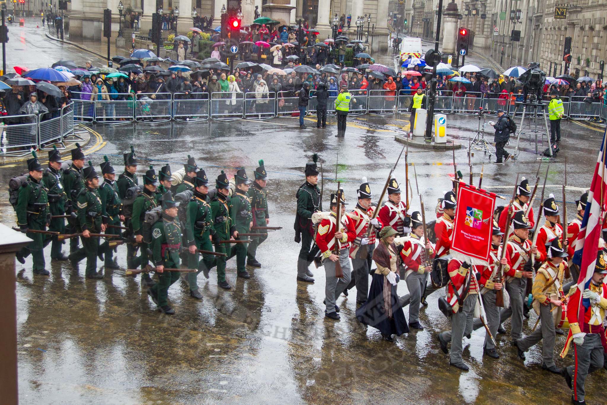 Lord Mayor's Show 2013: 88-The Belgain Tourist Board Road to Waterloo 200-the Napoleonic Association supports people with a common interest in the period from Freanch Revolution to the Battle of Waterloo in 1815..
Press stand opposite Mansion House, City of London,
London,
Greater London,
United Kingdom,
on 09 November 2013 at 11:48, image #1080