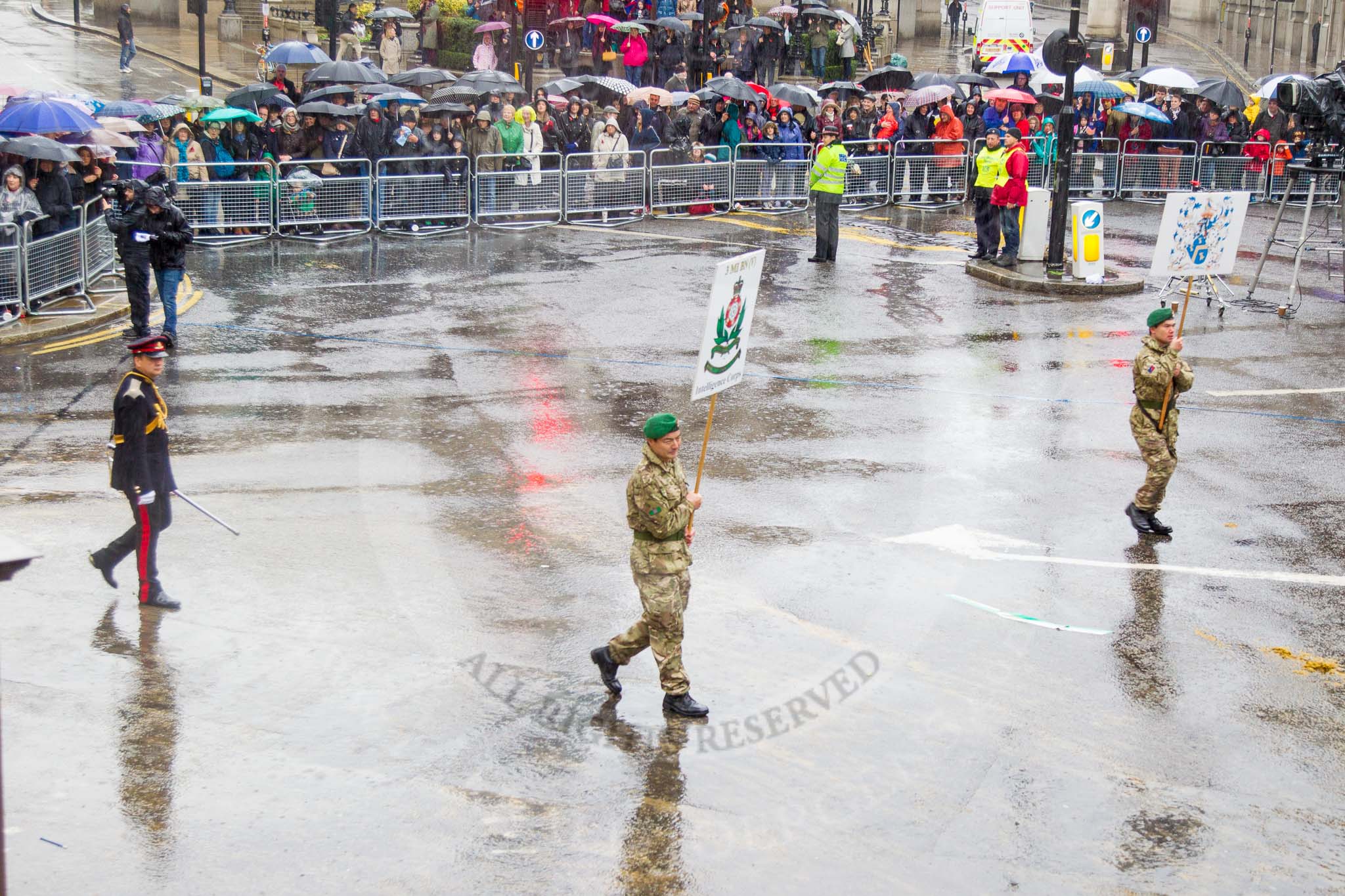 Lord Mayor's Show 2013: 91-3rd Battalion The Intelligence Corps-London's Army Reserve Intelligence Battalion, based in Hackney and Hampstead..
Press stand opposite Mansion House, City of London,
London,
Greater London,
United Kingdom,
on 09 November 2013 at 11:50, image #1113