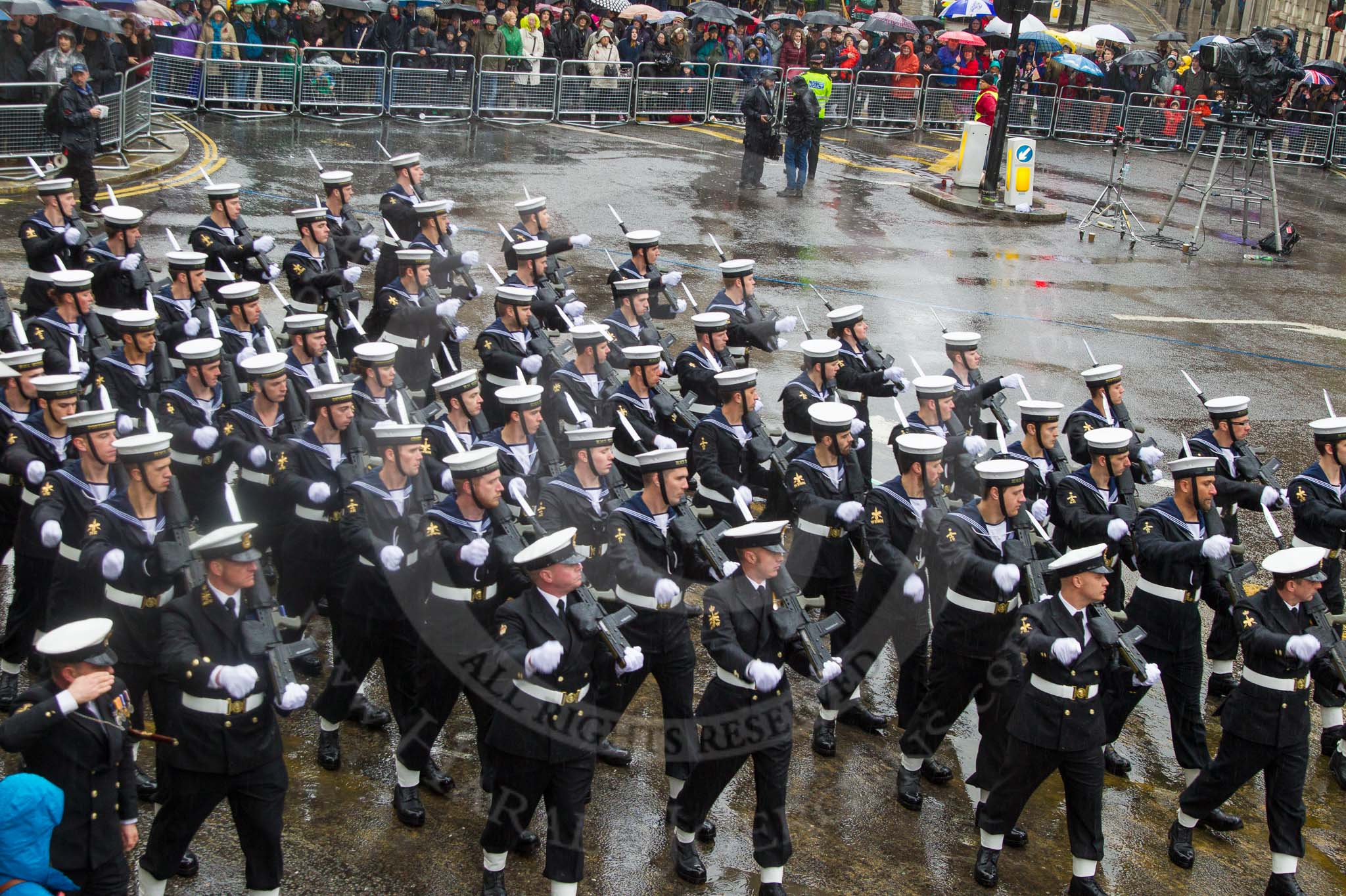 Lord Mayor's Show 2013: 95-Royal Navy (HMS Collingwood)-is home to the Maritime Warfare Scool, which contributes to the operational capability of the Fleet by providing first-class training to all officers and ratings of the Royal Navy..
Press stand opposite Mansion House, City of London,
London,
Greater London,
United Kingdom,
on 09 November 2013 at 11:52, image #1159