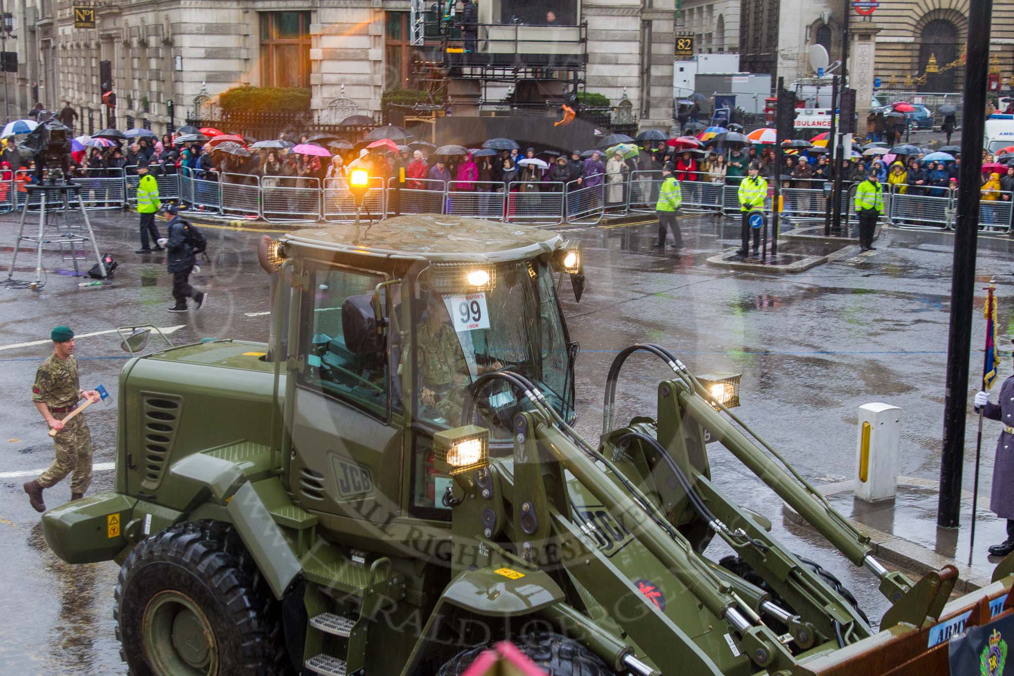 Lord Mayor's Show 2013: 99-131 Independent Commando Squadron Royal Engineers- theirs motto 'Ubigue' means 'everywhere' , and it is one of the most widely travelled of all Army Reserve units..
Press stand opposite Mansion House, City of London,
London,
Greater London,
United Kingdom,
on 09 November 2013 at 11:53, image #1189