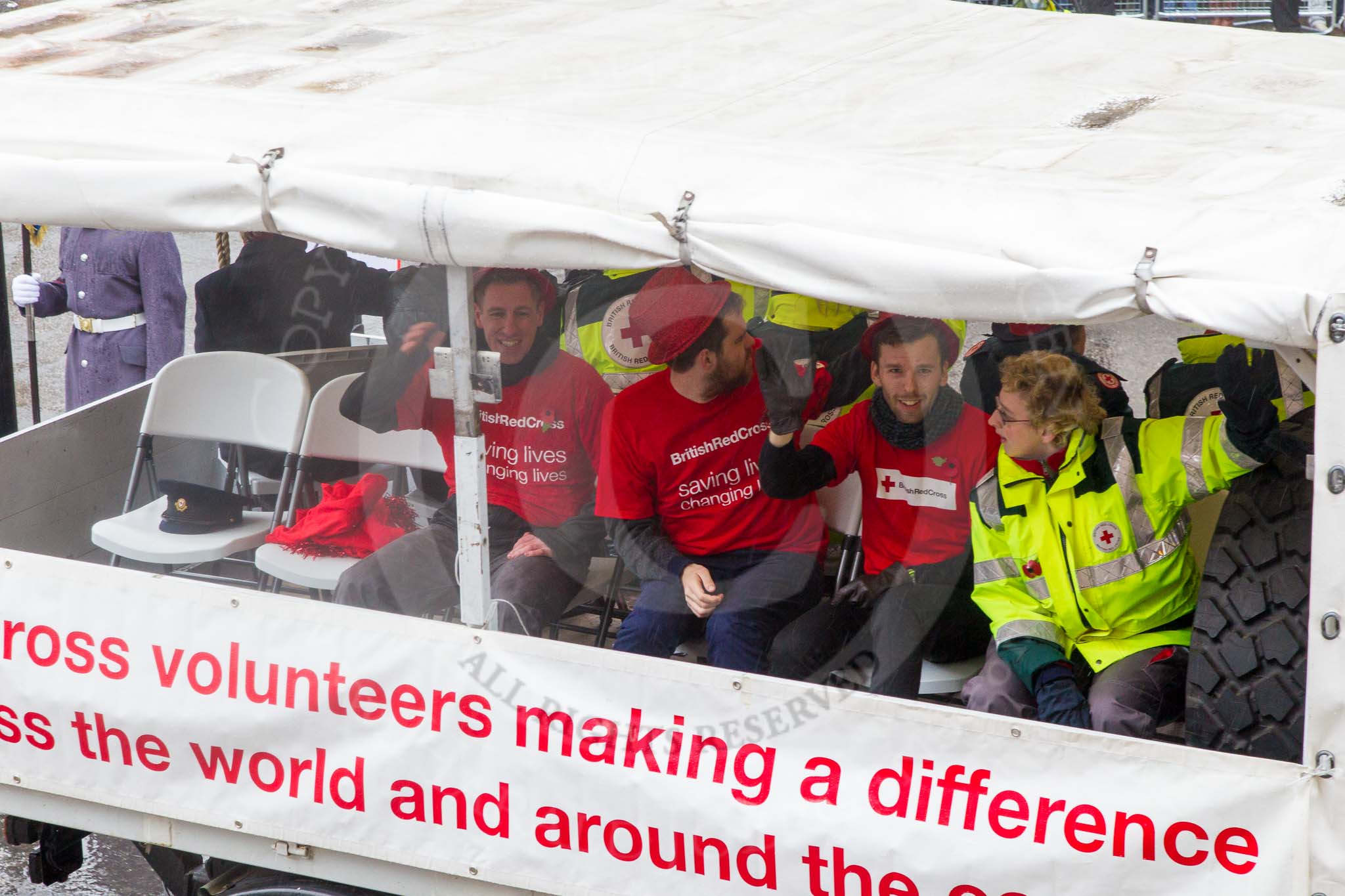 Lord Mayor's Show 2013: 116- British Red Cross- is a volunteer-led humanitarian organisation that helps people in crisism whoever and wherever they are..
Press stand opposite Mansion House, City of London,
London,
Greater London,
United Kingdom,
on 09 November 2013 at 12:03, image #1334