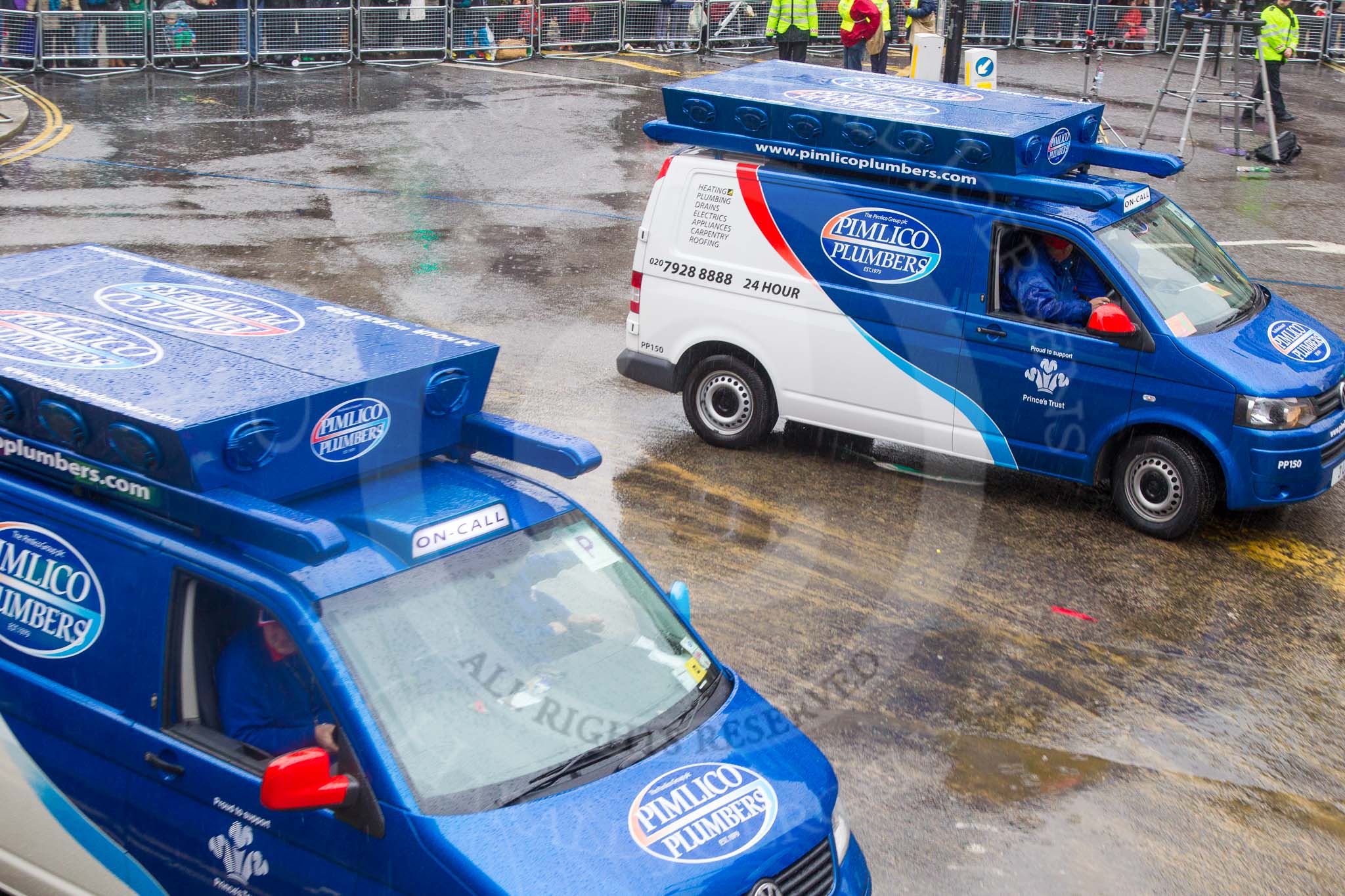 Lord Mayor's Show 2013: 119-Pimlico Plumbers-it is capital's largest independent service company. Pimlico is a Patron of the Prince's Trust. This year they bring a parade of new and vintage vehicles..
Press stand opposite Mansion House, City of London,
London,
Greater London,
United Kingdom,
on 09 November 2013 at 12:04, image #1352