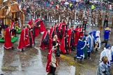 Lord Mayor's Show 2013: 7-Society of Young Freemen, escorts the figures of God and Magog, traditional guardians of London..
Press stand opposite Mansion House, City of London,
London,
Greater London,
United Kingdom,
on 09 November 2013 at 11:03, image #188