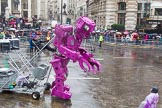 Lord Mayor's Show 2013: 59-Recycling in the City- The Binbot is joined again by his drumming street sweepers to celebrate 20th anniversary of the City's unique Clean City Awards scheme..
Press stand opposite Mansion House, City of London,
London,
Greater London,
United Kingdom,
on 09 November 2013 at 11:32, image #745