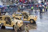 Lord Mayor's Show 2013: 73-The Royal Yeomanry- is London's only Army Reserve Calvary unit.  It use some of the armoured vehicles that you will see in the Show today..
Press stand opposite Mansion House, City of London,
London,
Greater London,
United Kingdom,
on 09 November 2013 at 11:40, image #874