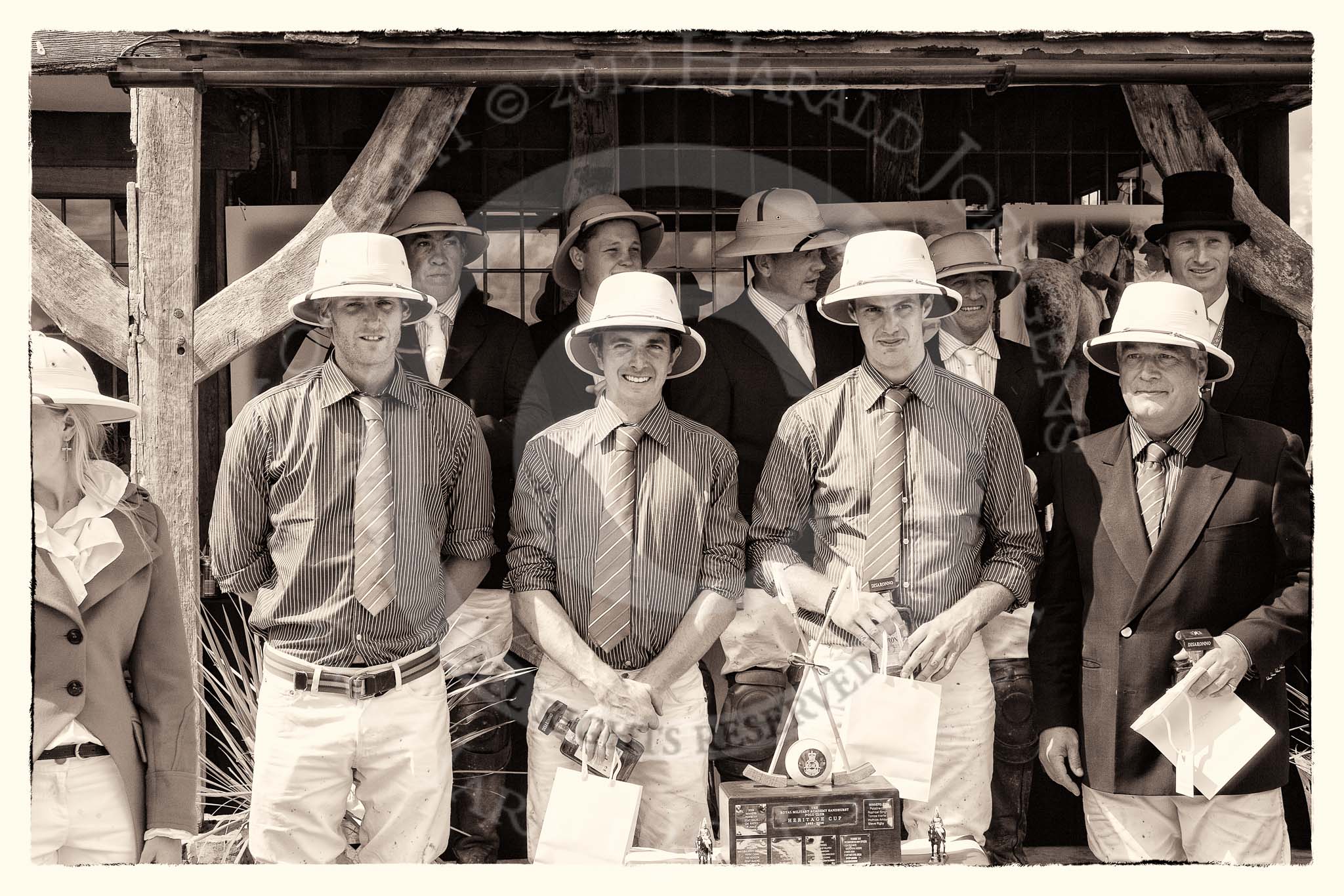 7th Heritage Polo Cup finals: WINNERS 2012: ASCOT TOP HAT Pith Helmets Silver Fox USA POLO TEAM, Henry Fisher, John Martin, James Rome & Polo Patron Parke Bradley..
Hurtwood Park Polo Club,
Ewhurst Green,
Surrey,
United Kingdom,
on 05 August 2012 at 14:44, image #105