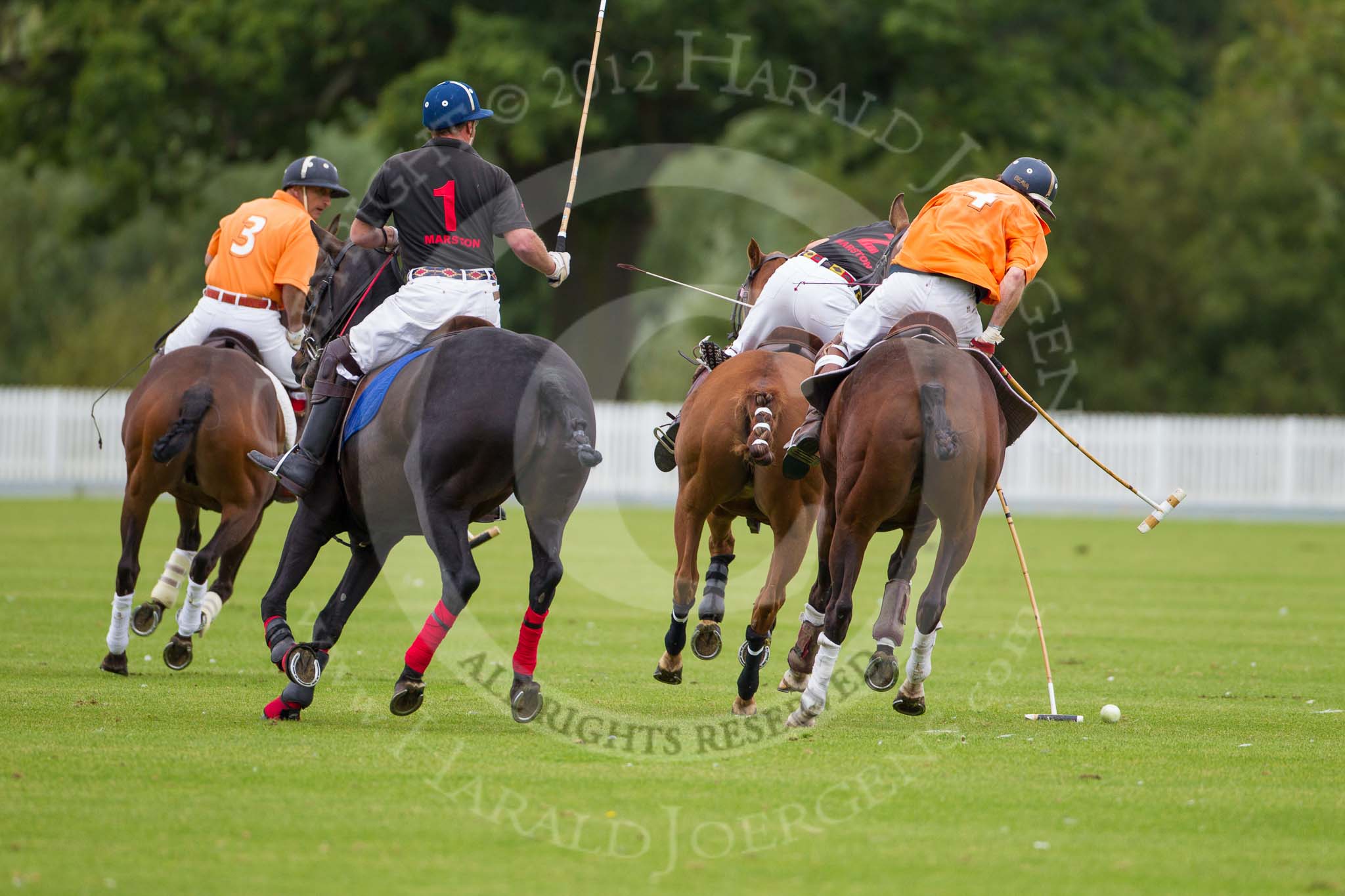 DBPC Polo in the Park 2012: Huw Beavan (Kangaroos), Angus Marlow-Thomas and Miles Marlow-Thomas (Marston), and Del Kang (Kangaroos)..
Dallas Burston Polo Club,
Stoneythorpe Estate,
Southam,
Warwickshire,
United Kingdom,
on 16 September 2012 at 10:15, image #35