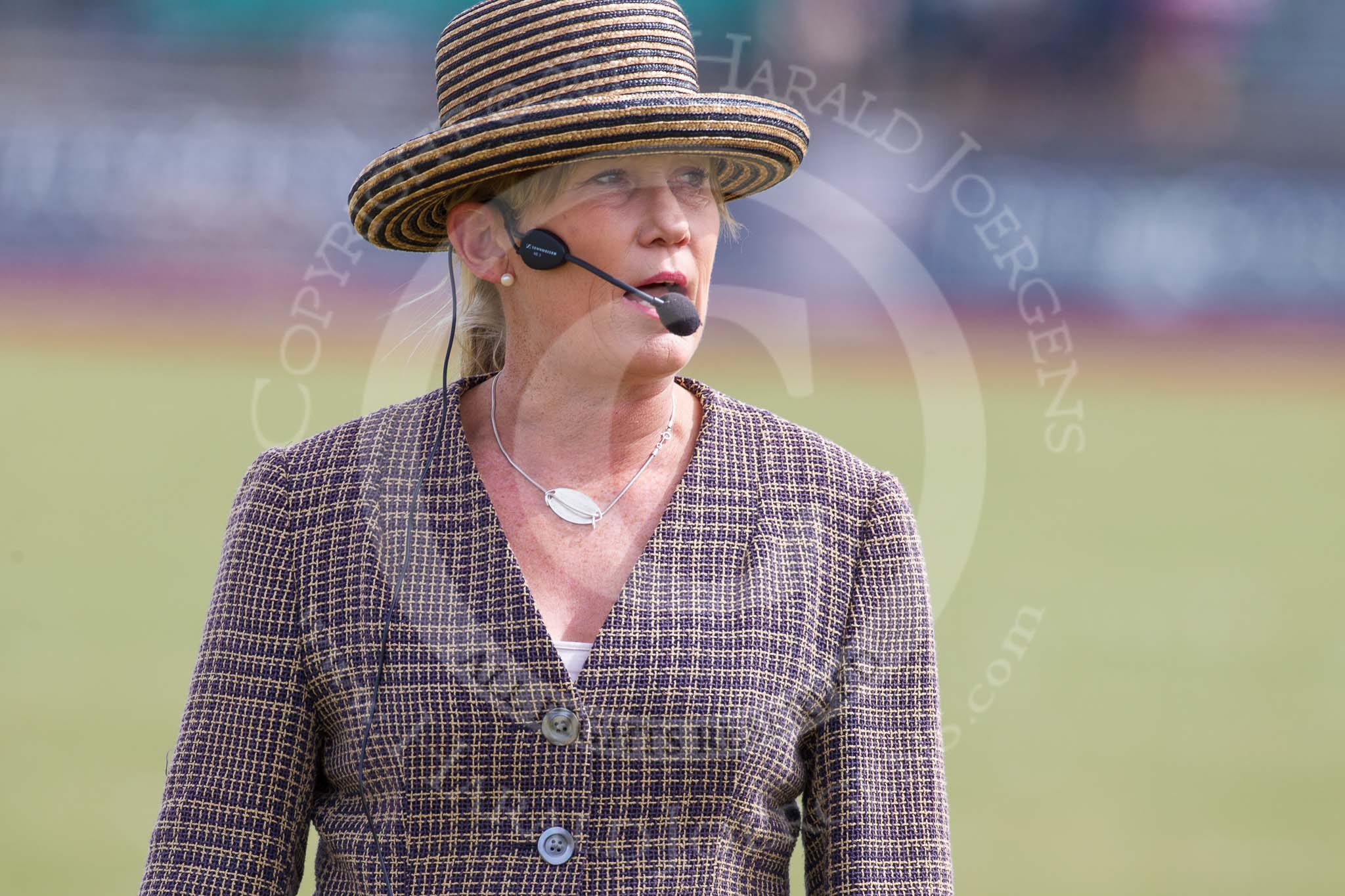 DBPC Polo in the Park 2013, side saddle riding demonstration by the The Side Saddle Association.: Ginny Oakley, from The Side Saddle Association, presenting the side saddle riding demonstration..
Dallas Burston Polo Club, ,
Southam,
Warwickshire,
United Kingdom,
on 01 September 2013 at 12:49, image #215