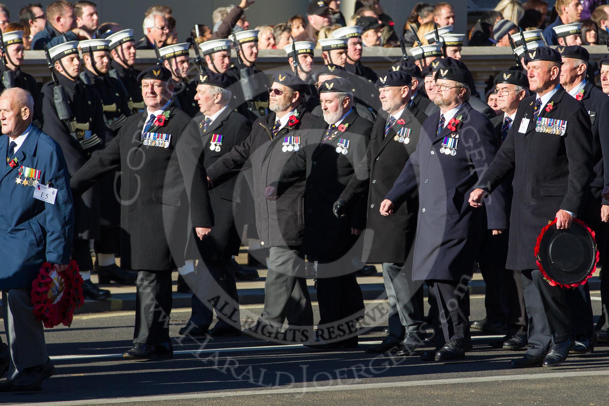 Remembrance Sunday 2012 Cenotaph March Past: Group E5 - Telegraphist Air Gunners Association, and E6 - Aircrewmans Association..
Whitehall, Cenotaph,
London SW1,

United Kingdom,
on 11 November 2012 at 11:39, image #83