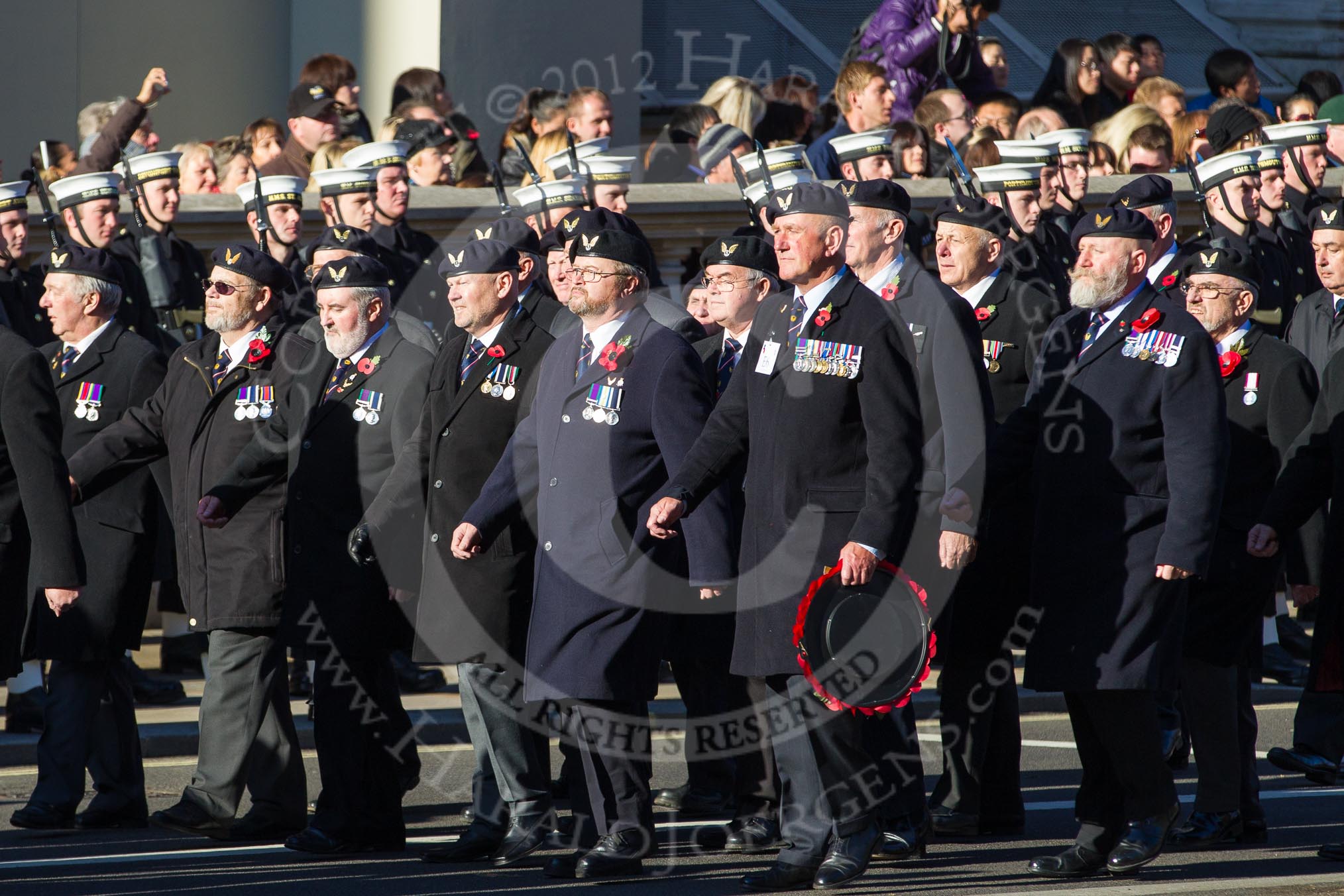 Remembrance Sunday 2012 Cenotaph March Past: Group E6 - Aircrewmans Association..
Whitehall, Cenotaph,
London SW1,

United Kingdom,
on 11 November 2012 at 11:39, image #84