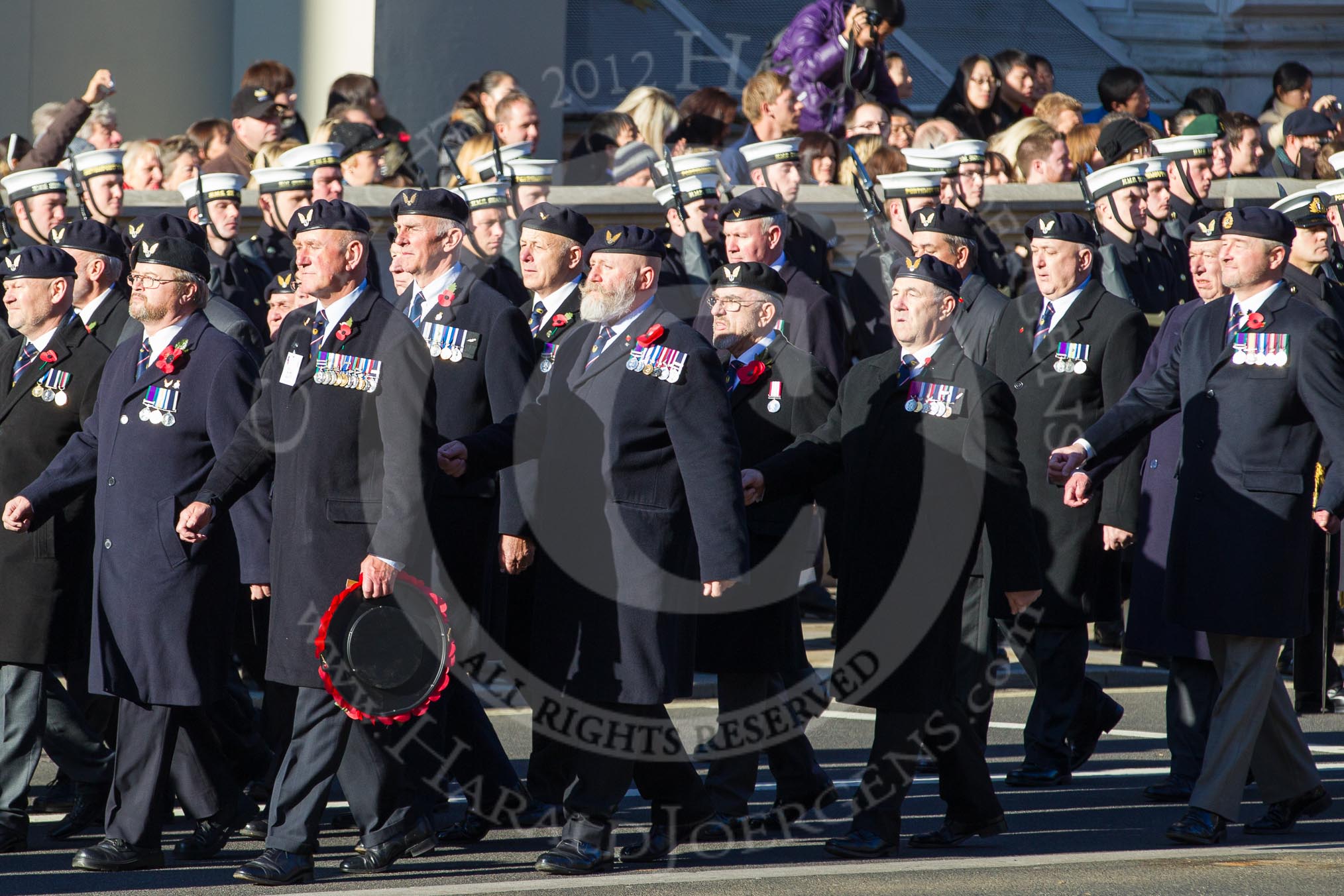 Remembrance Sunday 2012 Cenotaph March Past: Group E6 - Aircrewmans Association..
Whitehall, Cenotaph,
London SW1,

United Kingdom,
on 11 November 2012 at 11:39, image #86