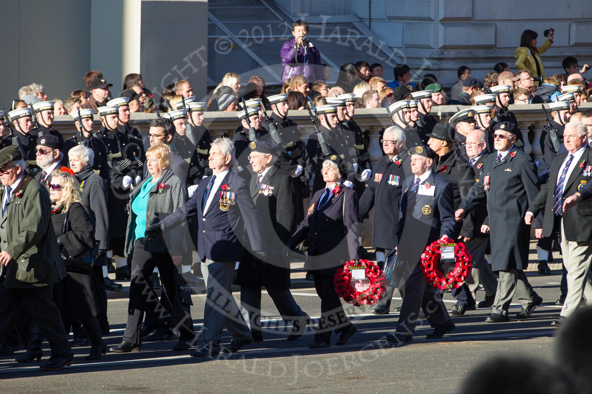 Remembrance Sunday 2012 Cenotaph March Past: Group E16 - Flower Class Corvette Association and E17 - LST & Landing Craft Association..
Whitehall, Cenotaph,
London SW1,

United Kingdom,
on 11 November 2012 at 11:40, image #125