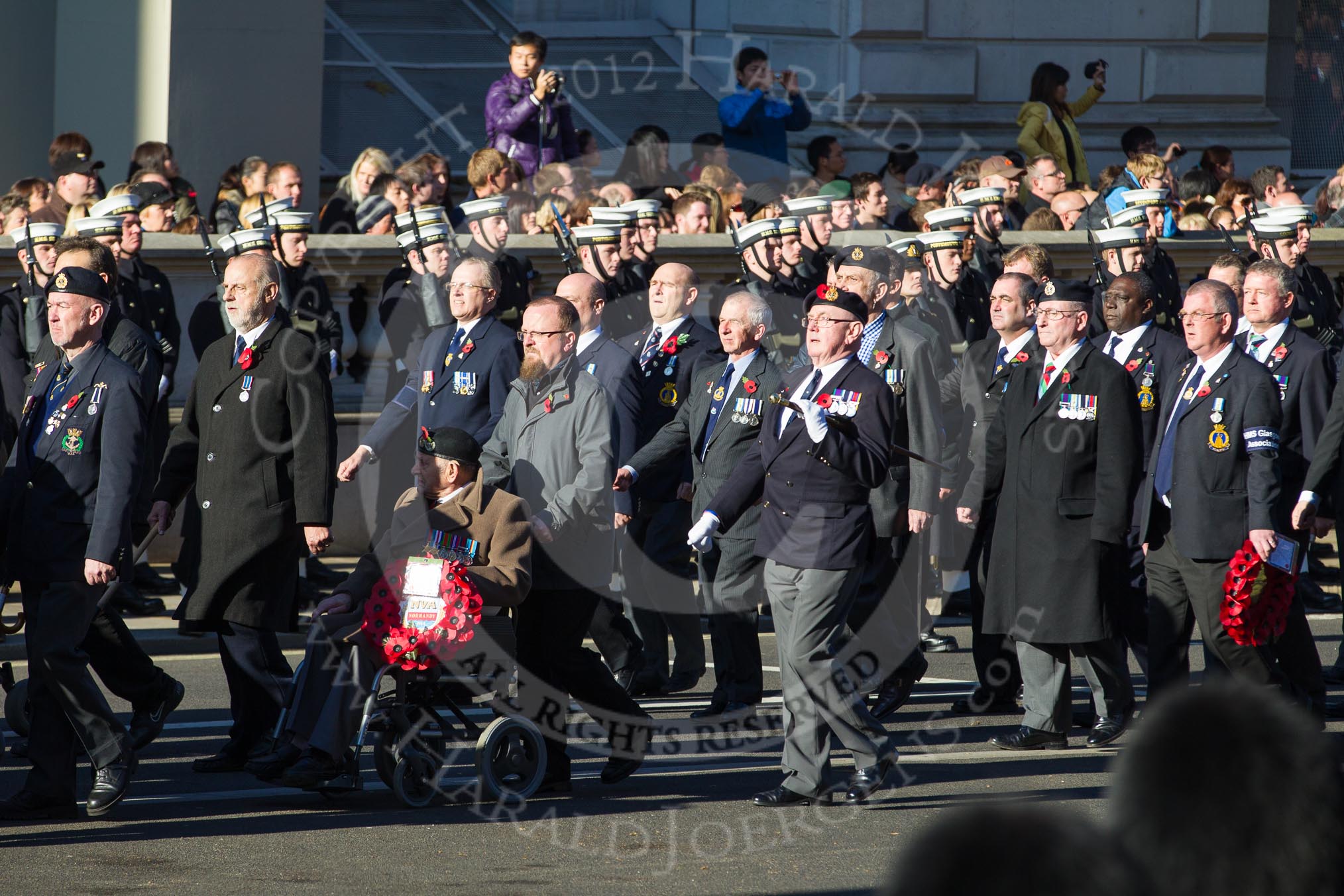 Remembrance Sunday 2012 Cenotaph March Past: Group E21 - HMS Ganges Association and group E22 - HMS Glasgow Association..
Whitehall, Cenotaph,
London SW1,

United Kingdom,
on 11 November 2012 at 11:40, image #152