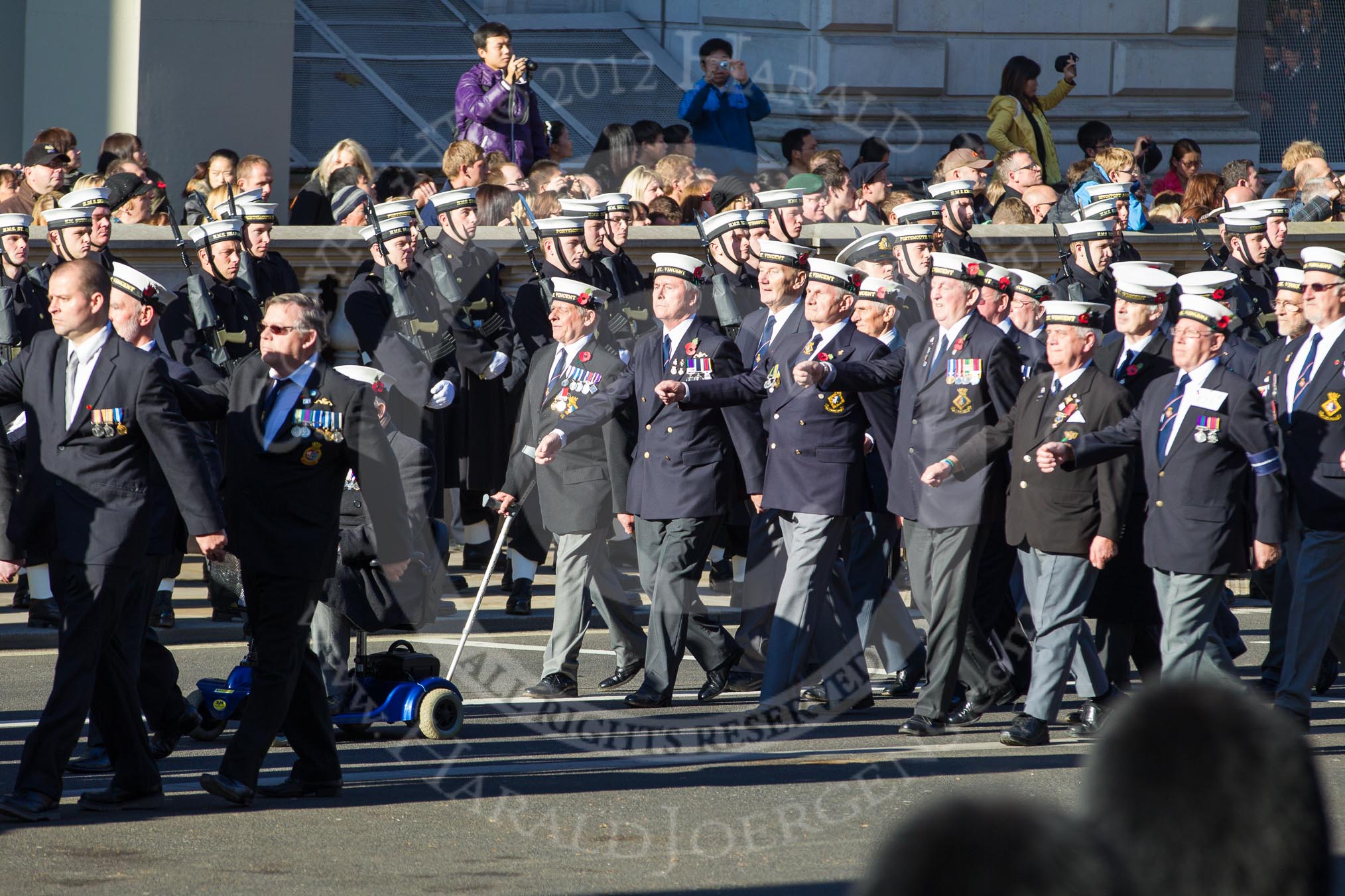 Remembrance Sunday 2012 Cenotaph March Past: Group E22 - HMS Glasgow Association and E23 - HMS St Vincent Association..
Whitehall, Cenotaph,
London SW1,

United Kingdom,
on 11 November 2012 at 11:40, image #159