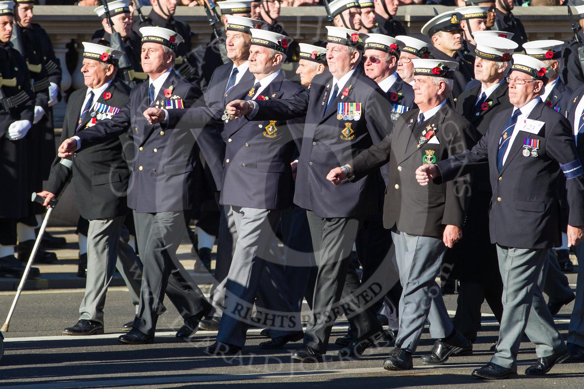 Remembrance Sunday 2012 Cenotaph March Past: Group E23 - HMS St Vincent Association..
Whitehall, Cenotaph,
London SW1,

United Kingdom,
on 11 November 2012 at 11:40, image #160