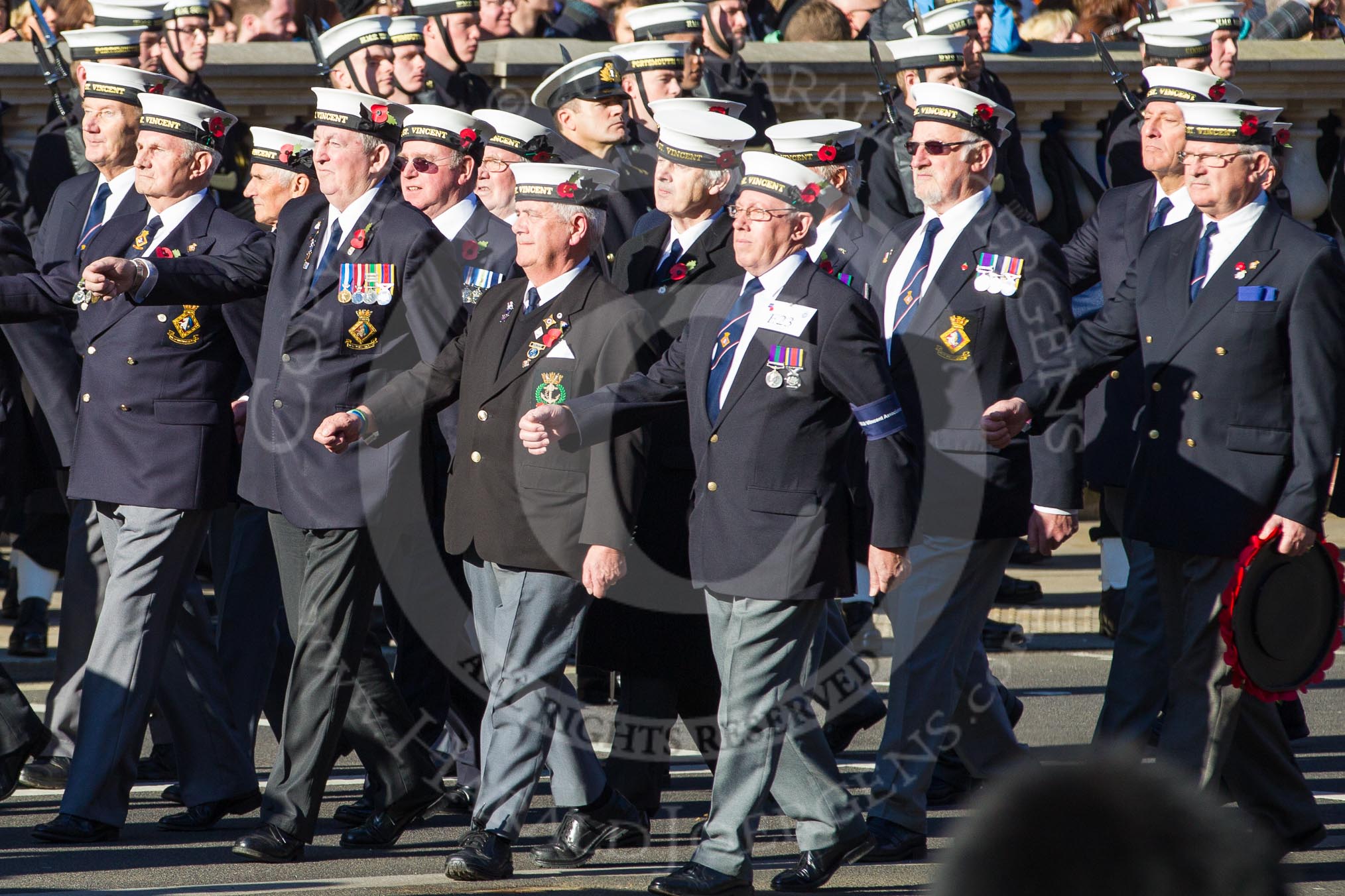 Remembrance Sunday 2012 Cenotaph March Past: Group E23 - HMS St Vincent Association..
Whitehall, Cenotaph,
London SW1,

United Kingdom,
on 11 November 2012 at 11:40, image #161