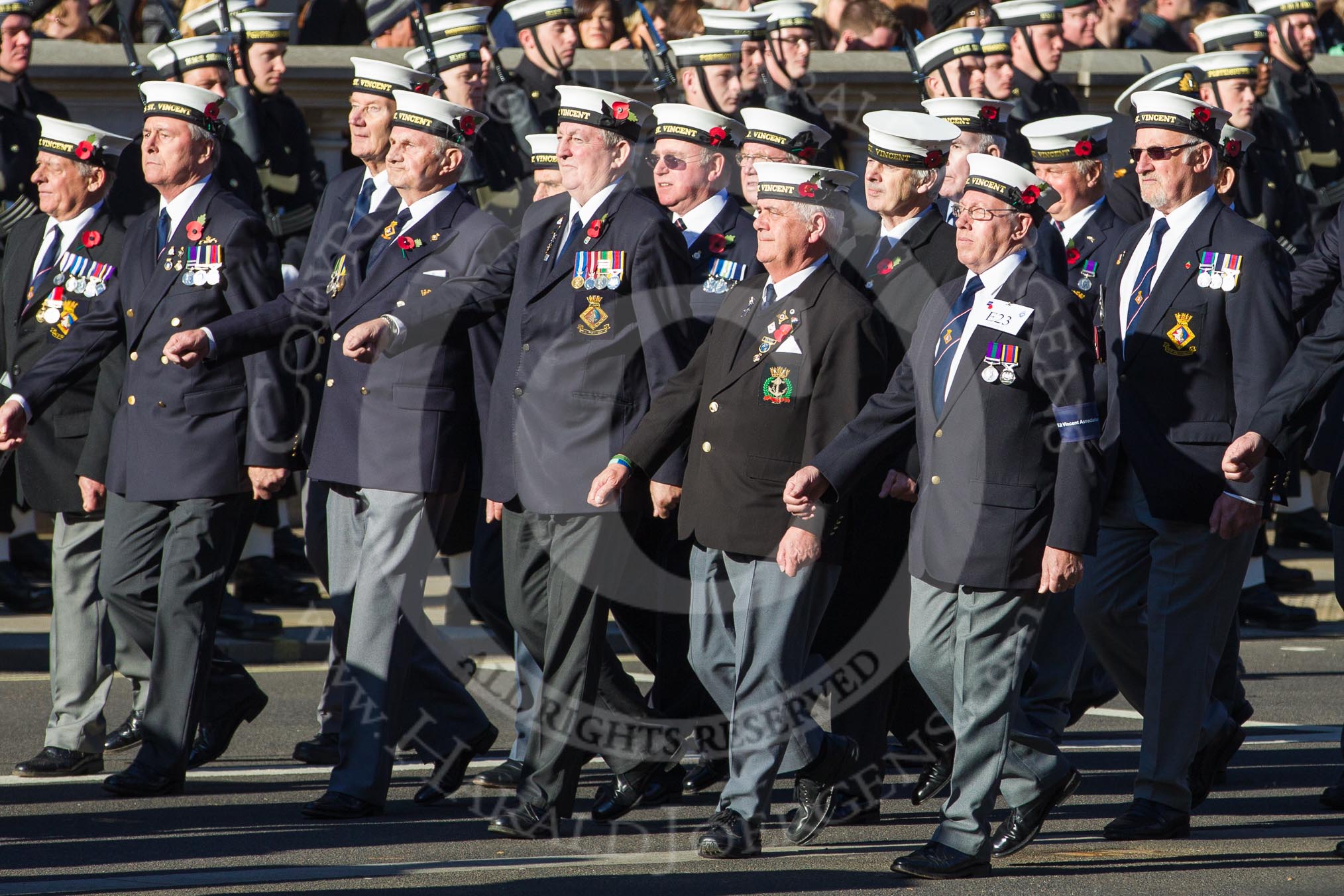 Remembrance Sunday 2012 Cenotaph March Past: Group E23 - HMS St Vincent Association..
Whitehall, Cenotaph,
London SW1,

United Kingdom,
on 11 November 2012 at 11:40, image #164