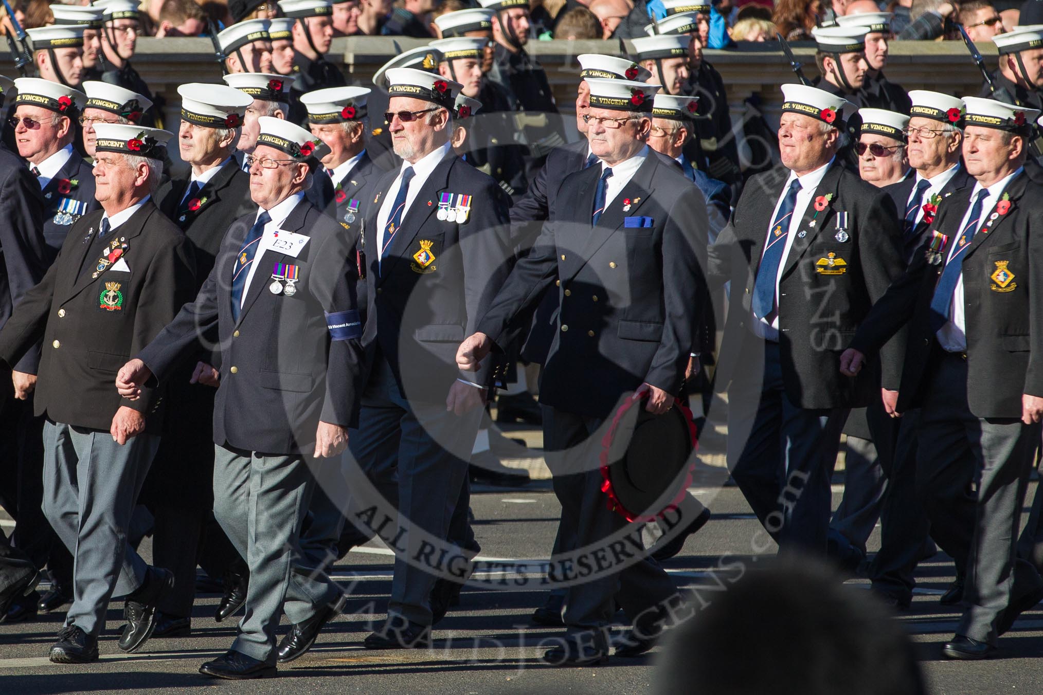 Remembrance Sunday 2012 Cenotaph March Past: Group E23 - HMS St Vincent Association..
Whitehall, Cenotaph,
London SW1,

United Kingdom,
on 11 November 2012 at 11:40, image #165