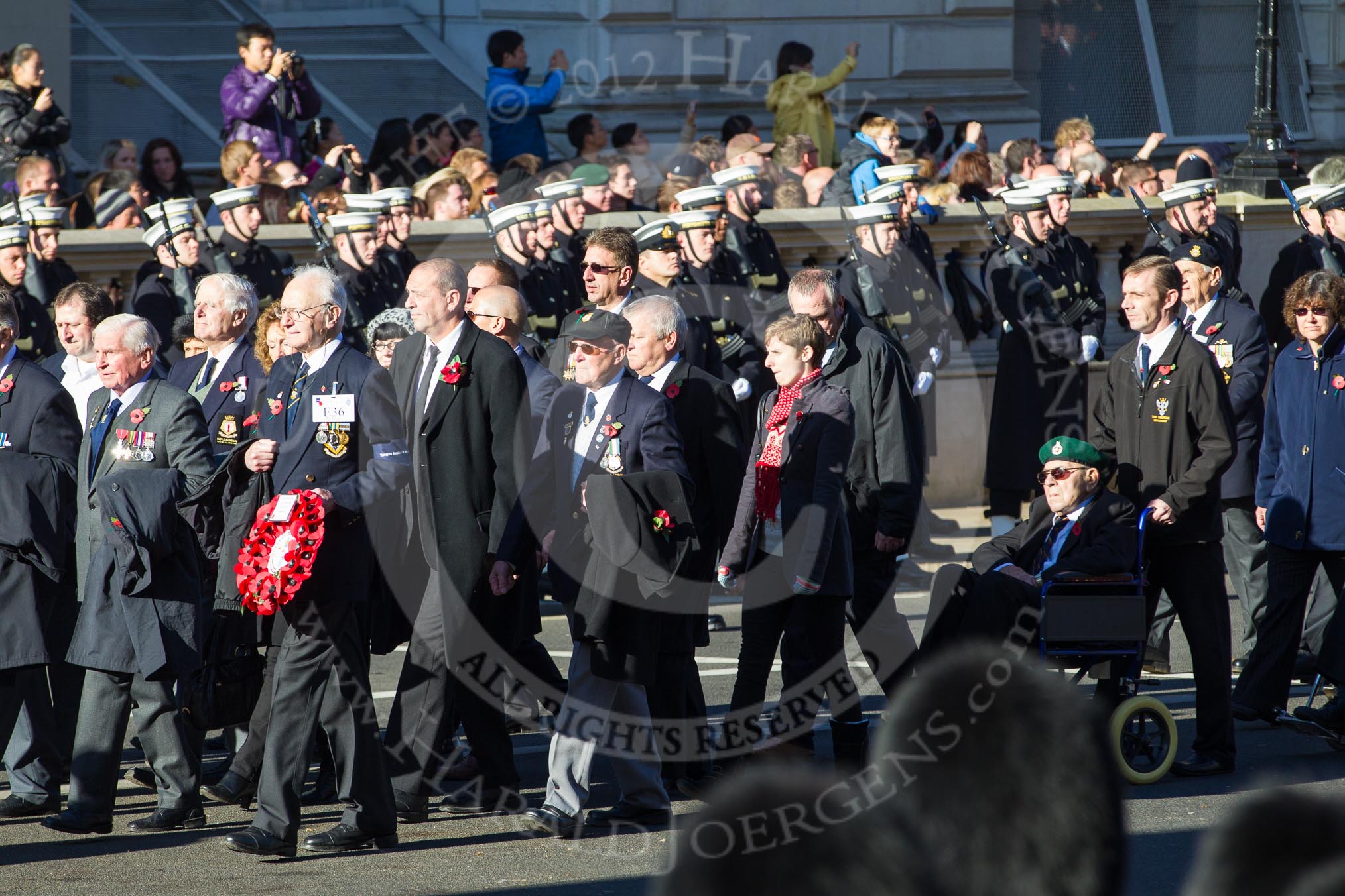 Remembrance Sunday 2012 Cenotaph March Past: Group E36 - Yangtze Incident Association and E37 - Special Boat Service Association..
Whitehall, Cenotaph,
London SW1,

United Kingdom,
on 11 November 2012 at 11:42, image #267