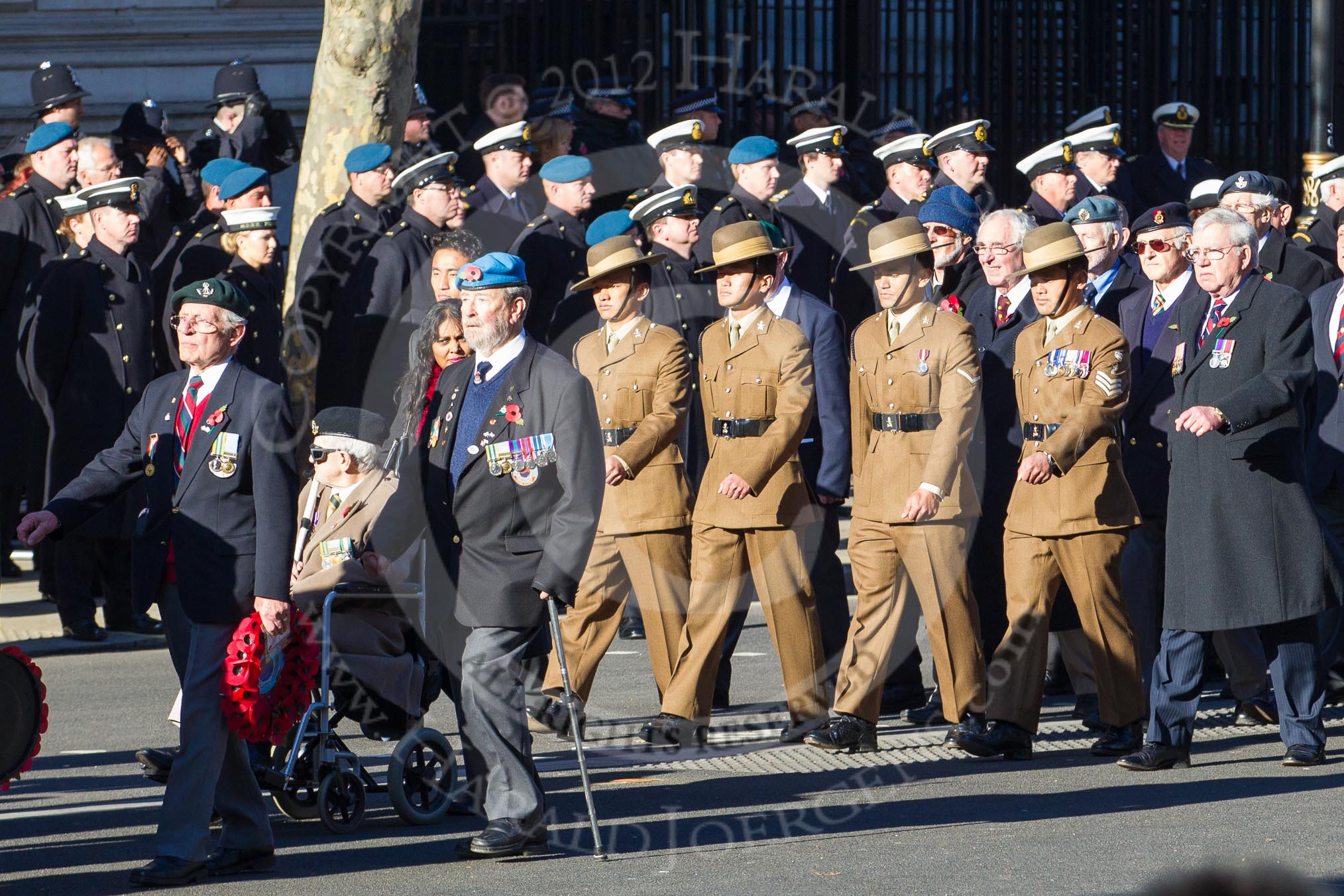 Remembrance Sunday 2012 Cenotaph March Past: Group F9 - National Malaya & Borneo Veterans Association..
Whitehall, Cenotaph,
London SW1,

United Kingdom,
on 11 November 2012 at 11:46, image #435