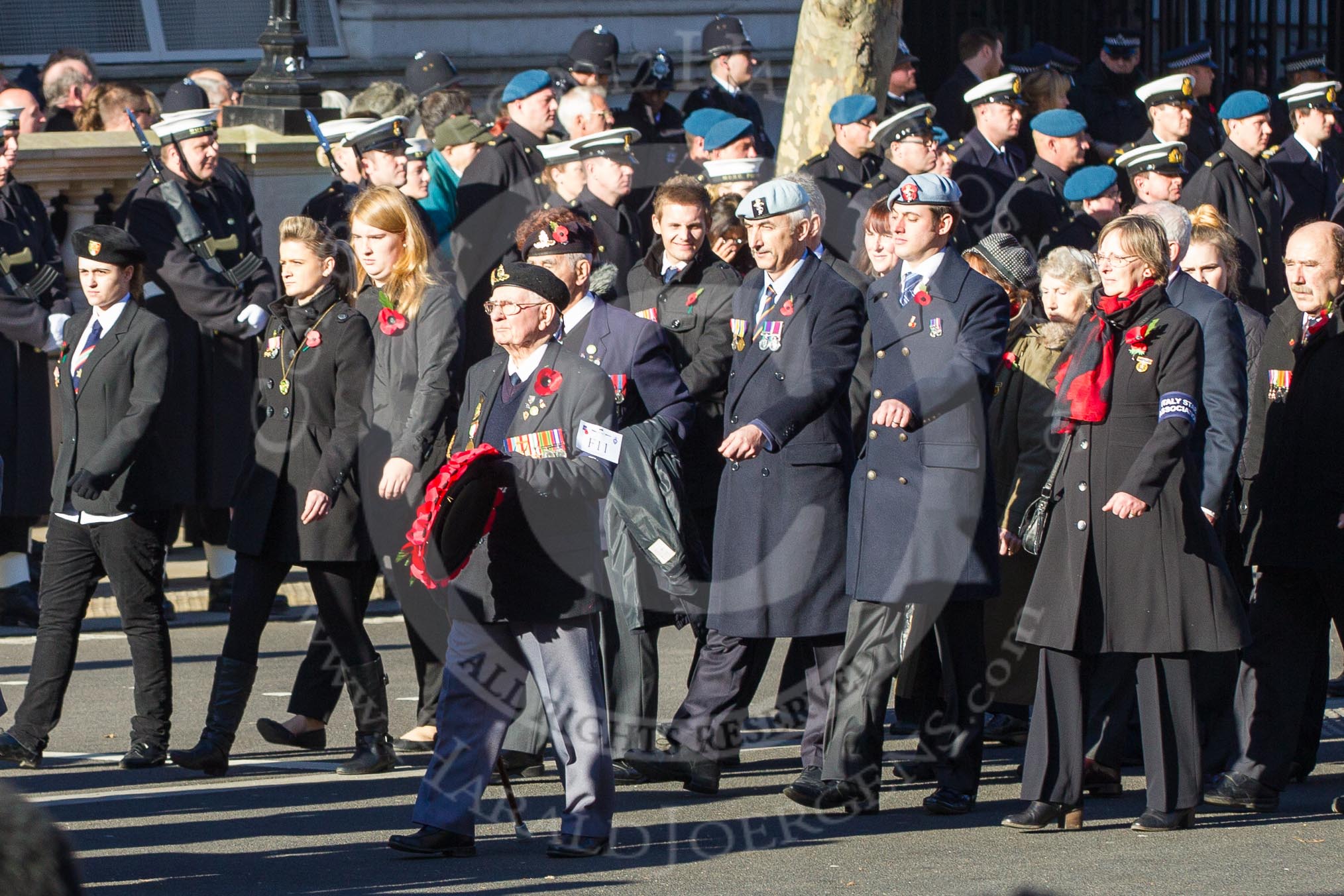 Remembrance Sunday 2012 Cenotaph March Past: Group F10 - National Service Veterans Alliance and F11 - Italy Star Association..
Whitehall, Cenotaph,
London SW1,

United Kingdom,
on 11 November 2012 at 11:46, image #458