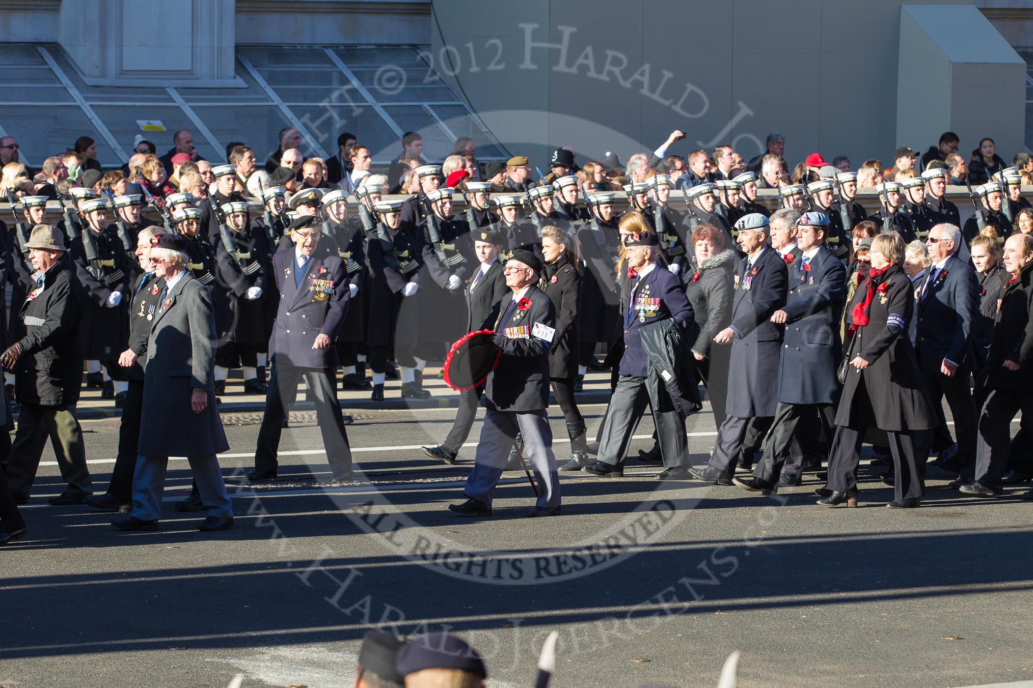 Remembrance Sunday 2012 Cenotaph March Past: Group F10 - National Service Veterans Alliance and F11 - Italy Star Association..
Whitehall, Cenotaph,
London SW1,

United Kingdom,
on 11 November 2012 at 11:46, image #474