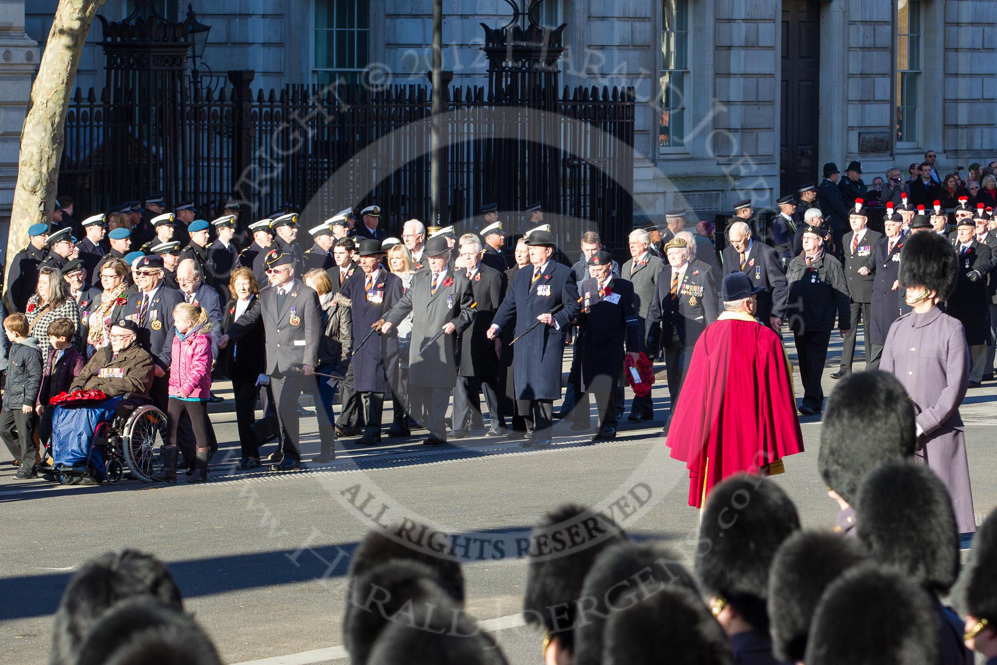 Remembrance Sunday 2012 Cenotaph March Past: Group A1/2/3 - Princess of Wales's Royal Regiment/Prince of Wales's Leinster Regiment (Royal Canadians) Regimental Association/Royal East Kent Regiment (The Buffs) Past & Present Association and A4 - Royal Sussex Regimental Association..
Whitehall, Cenotaph,
London SW1,

United Kingdom,
on 11 November 2012 at 11:48, image #568