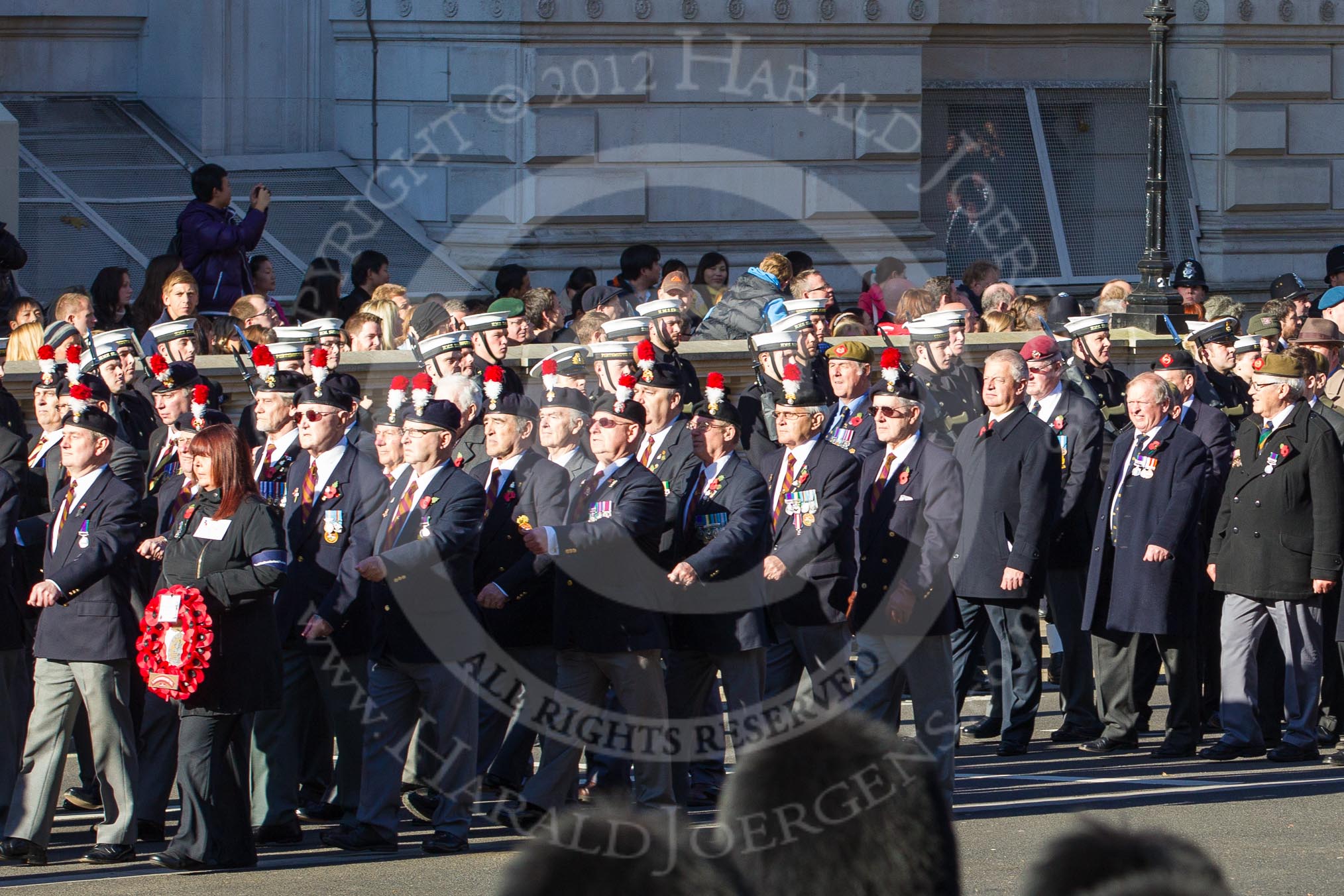 Remembrance Sunday 2012 Cenotaph March Past: Group A7 - Royal Northumberland Fusiliers  and A8 - 
The Duke of Lancaster's Regimental Association..
Whitehall, Cenotaph,
London SW1,

United Kingdom,
on 11 November 2012 at 11:49, image #587