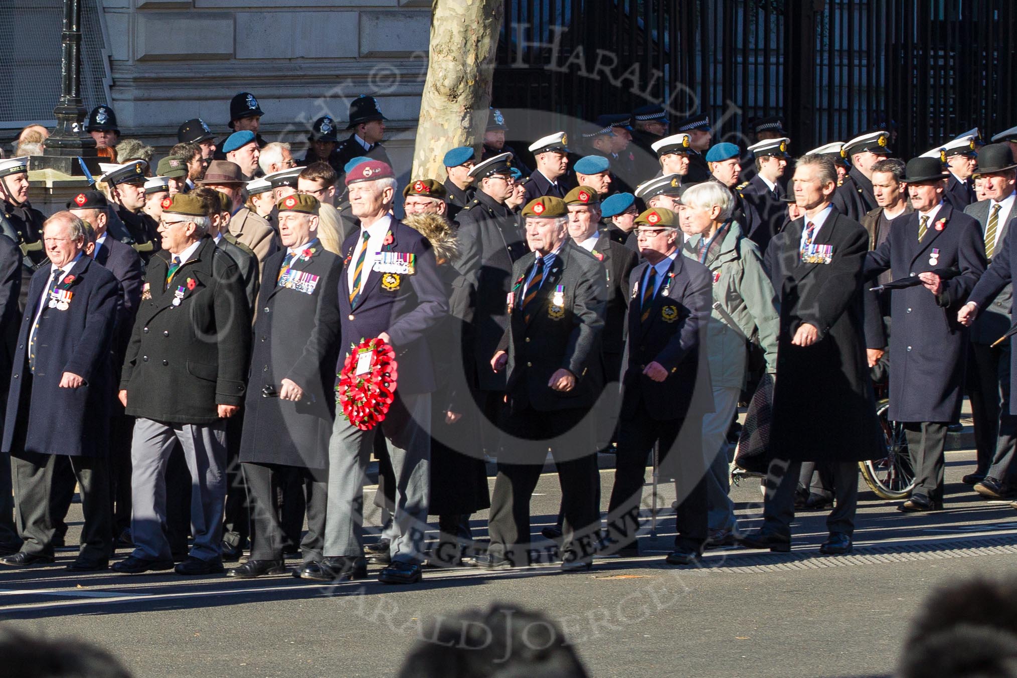 Remembrance Sunday 2012 Cenotaph March Past: Group A7 - Royal Northumberland Fusiliers  and A8 - 
The Duke of Lancaster's Regimental Association..
Whitehall, Cenotaph,
London SW1,

United Kingdom,
on 11 November 2012 at 11:49, image #588