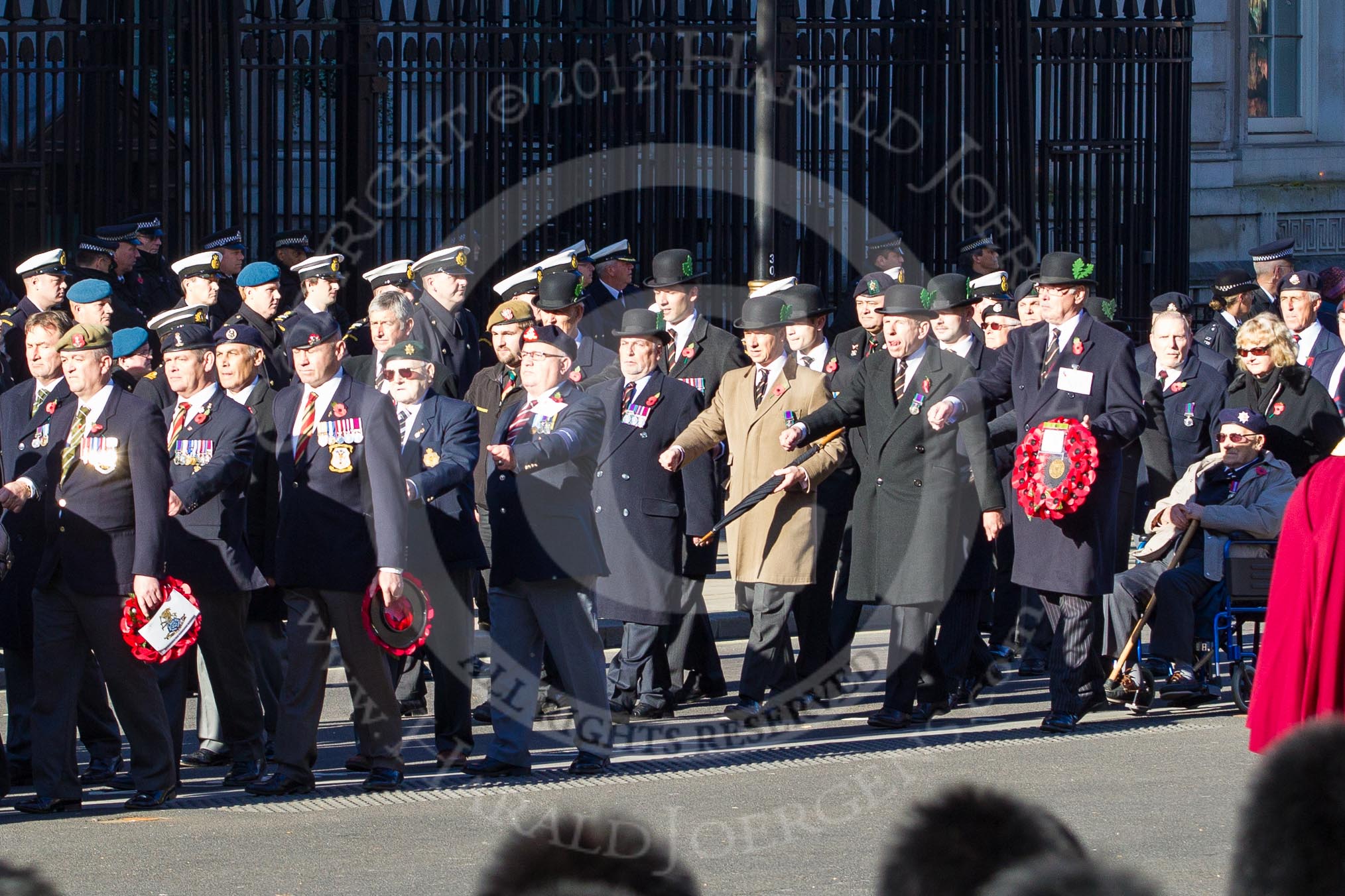 Remembrance Sunday 2012 Cenotaph March Past: Group A7 - Royal Northumberland Fusiliers, A8 - 
The Duke of Lancaster's Regimental Association, and A9 - Green Howards Association..
Whitehall, Cenotaph,
London SW1,

United Kingdom,
on 11 November 2012 at 11:49, image #599