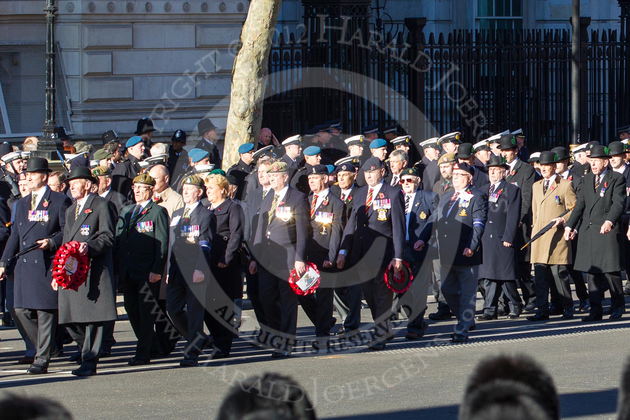 Remembrance Sunday 2012 Cenotaph March Past: Group A7 - Royal Northumberland Fusiliers, A8 - 
The Duke of Lancaster's Regimental Association, and A9 - Green Howards Association..
Whitehall, Cenotaph,
London SW1,

United Kingdom,
on 11 November 2012 at 11:49, image #600