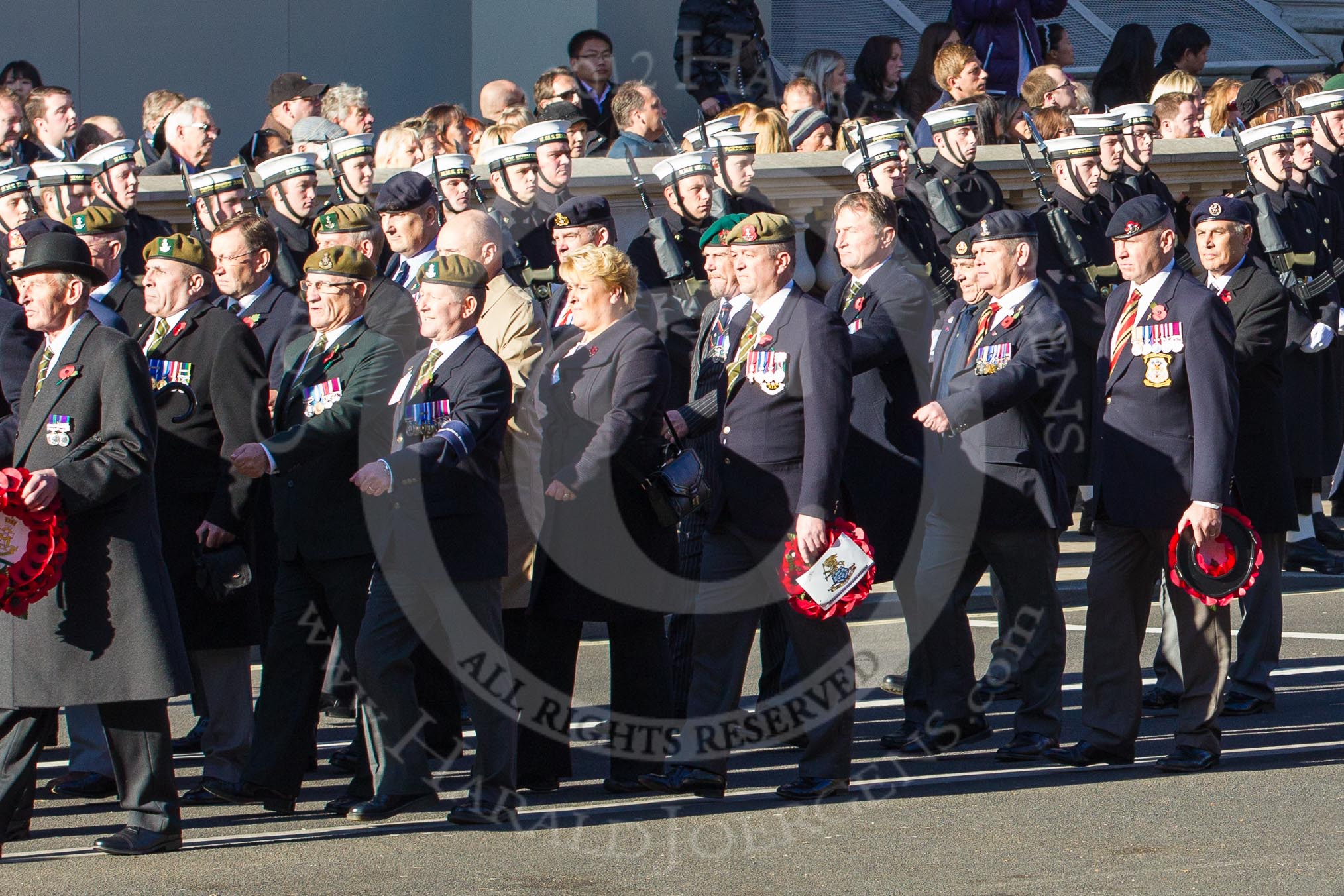 Remembrance Sunday 2012 Cenotaph March Past: Group A9 - Green Howards Association, A10 - Duke of Wellington's Regiment, and 11 - Cheshire Regiment Association..
Whitehall, Cenotaph,
London SW1,

United Kingdom,
on 11 November 2012 at 11:49, image #604