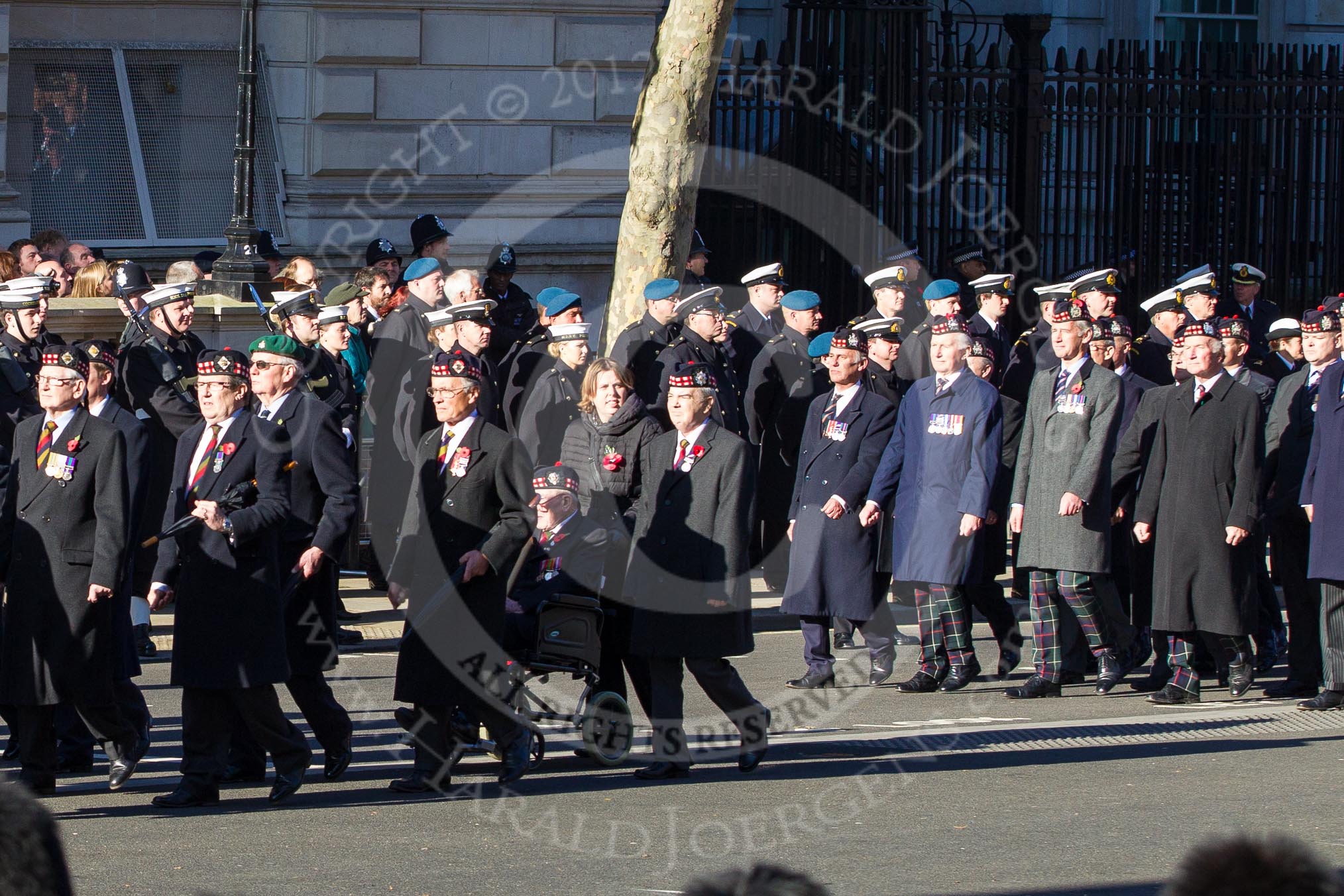 Remembrance Sunday 2012 Cenotaph March Past: Group A21 - Royal Scots Regimental Association and A22 - King's Own Scottish Borderers..
Whitehall, Cenotaph,
London SW1,

United Kingdom,
on 11 November 2012 at 11:51, image #706