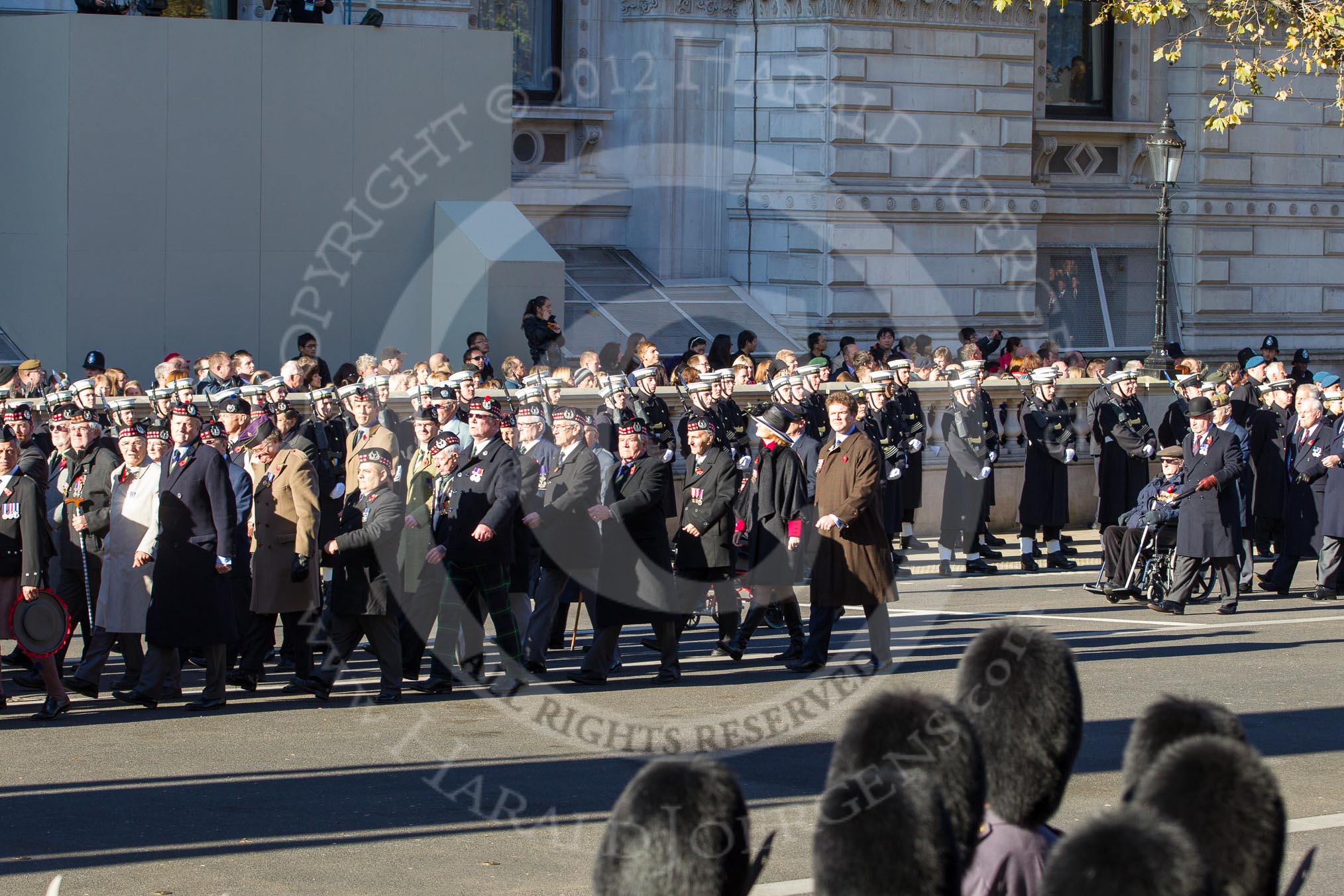 Remembrance Sunday 2012 Cenotaph March Past: Group A24 - Gordon Highlanders Association and A25 - Argyll & Sutherland Highlanders Regimental Association..
Whitehall, Cenotaph,
London SW1,

United Kingdom,
on 11 November 2012 at 11:52, image #737