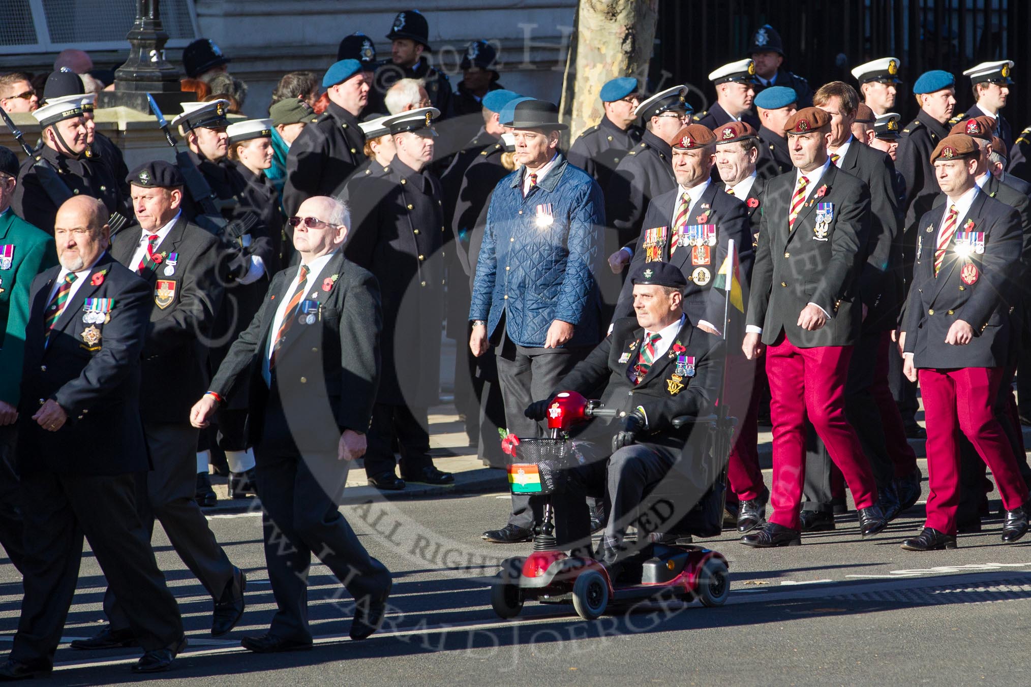 Remembrance Sunday 2012 Cenotaph March Past: Group  B11 - Royal Dragoon Guards and B12 - Kings Royal Hussars Regimental Association..
Whitehall, Cenotaph,
London SW1,

United Kingdom,
on 11 November 2012 at 11:56, image #874