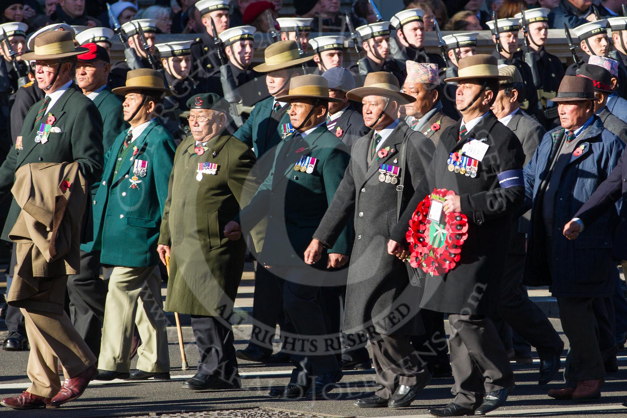 Remembrance Sunday 2012 Cenotaph March Past: Group B13 - Gurkha Brigade Association..
Whitehall, Cenotaph,
London SW1,

United Kingdom,
on 11 November 2012 at 11:57, image #896