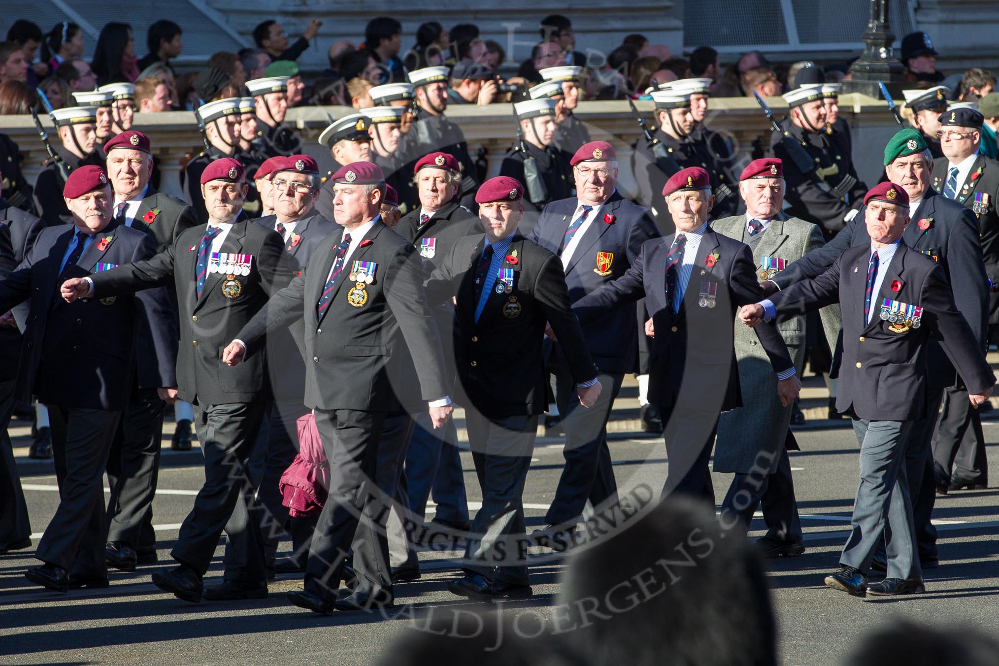 Remembrance Sunday 2012 Cenotaph March Past: Group B28 - Airborne Engineers Association..
Whitehall, Cenotaph,
London SW1,

United Kingdom,
on 11 November 2012 at 11:59, image #997