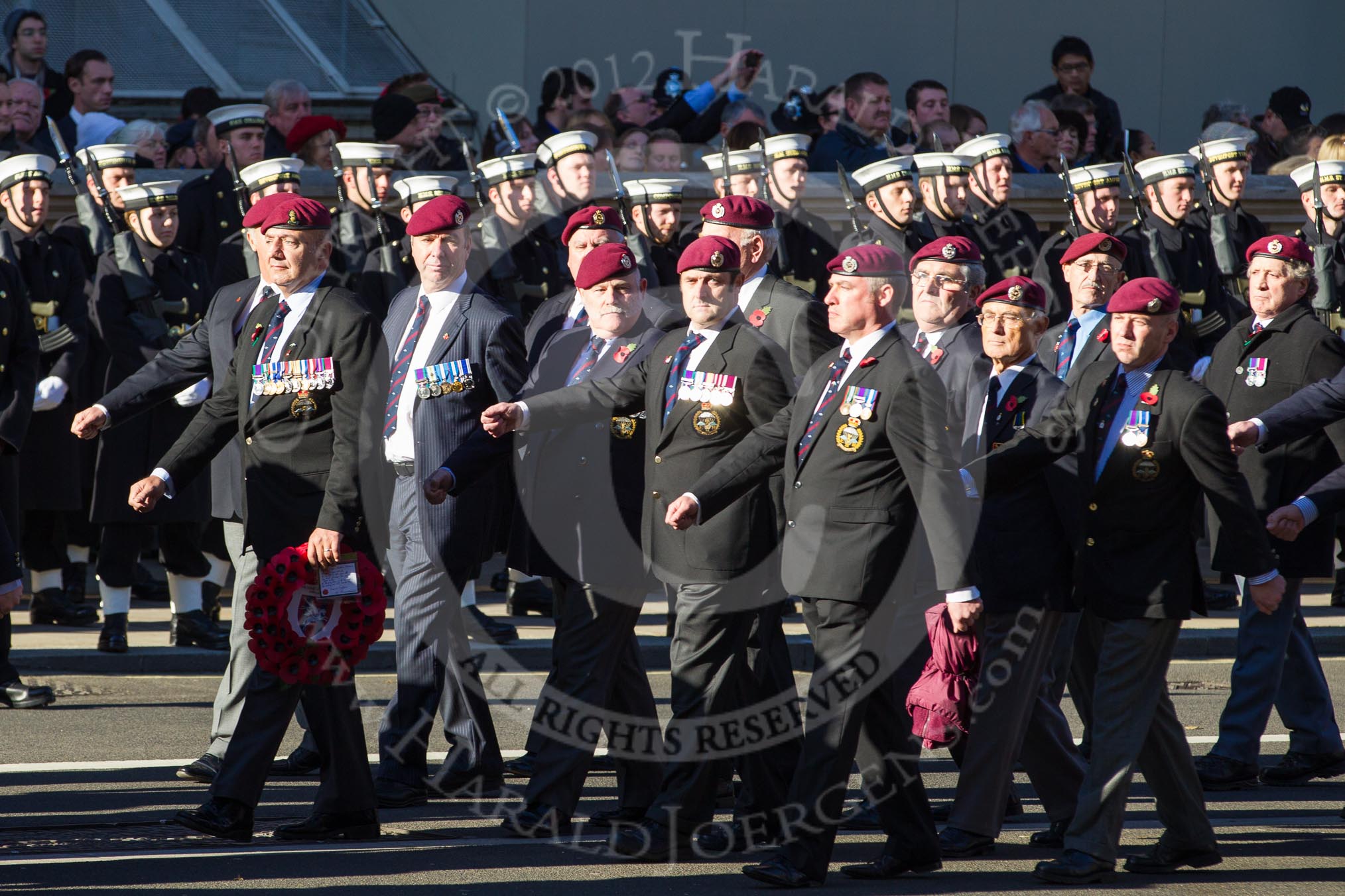 Remembrance Sunday 2012 Cenotaph March Past: Group B28 - Airborne Engineers Association..
Whitehall, Cenotaph,
London SW1,

United Kingdom,
on 11 November 2012 at 11:59, image #998