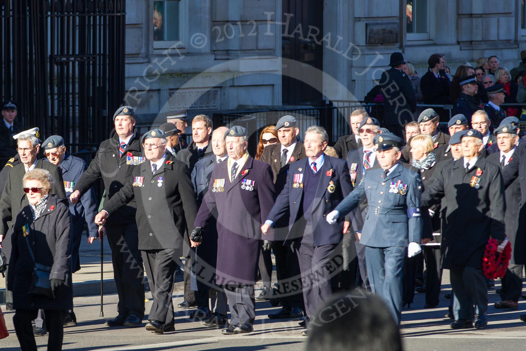 Remembrance Sunday 2012 Cenotaph March Past: Group C2 - Royal Air Force Regiment Association and C3 - Royal Air Forces Association..
Whitehall, Cenotaph,
London SW1,

United Kingdom,
on 11 November 2012 at 12:00, image #1064