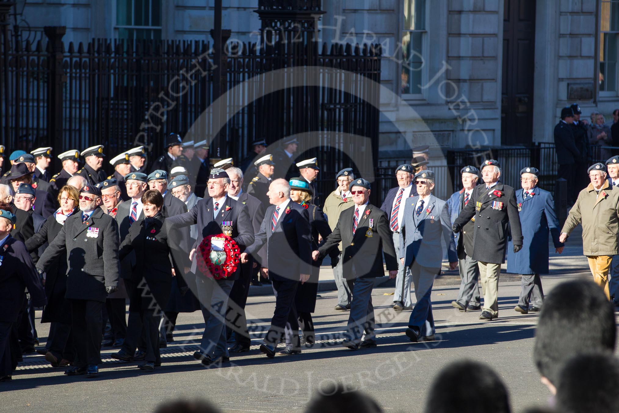 Remembrance Sunday 2012 Cenotaph March Past: Group C3 - Royal Air Forces Association and C4 - Royal Air Force Yatesbury Association..
Whitehall, Cenotaph,
London SW1,

United Kingdom,
on 11 November 2012 at 12:01, image #1082