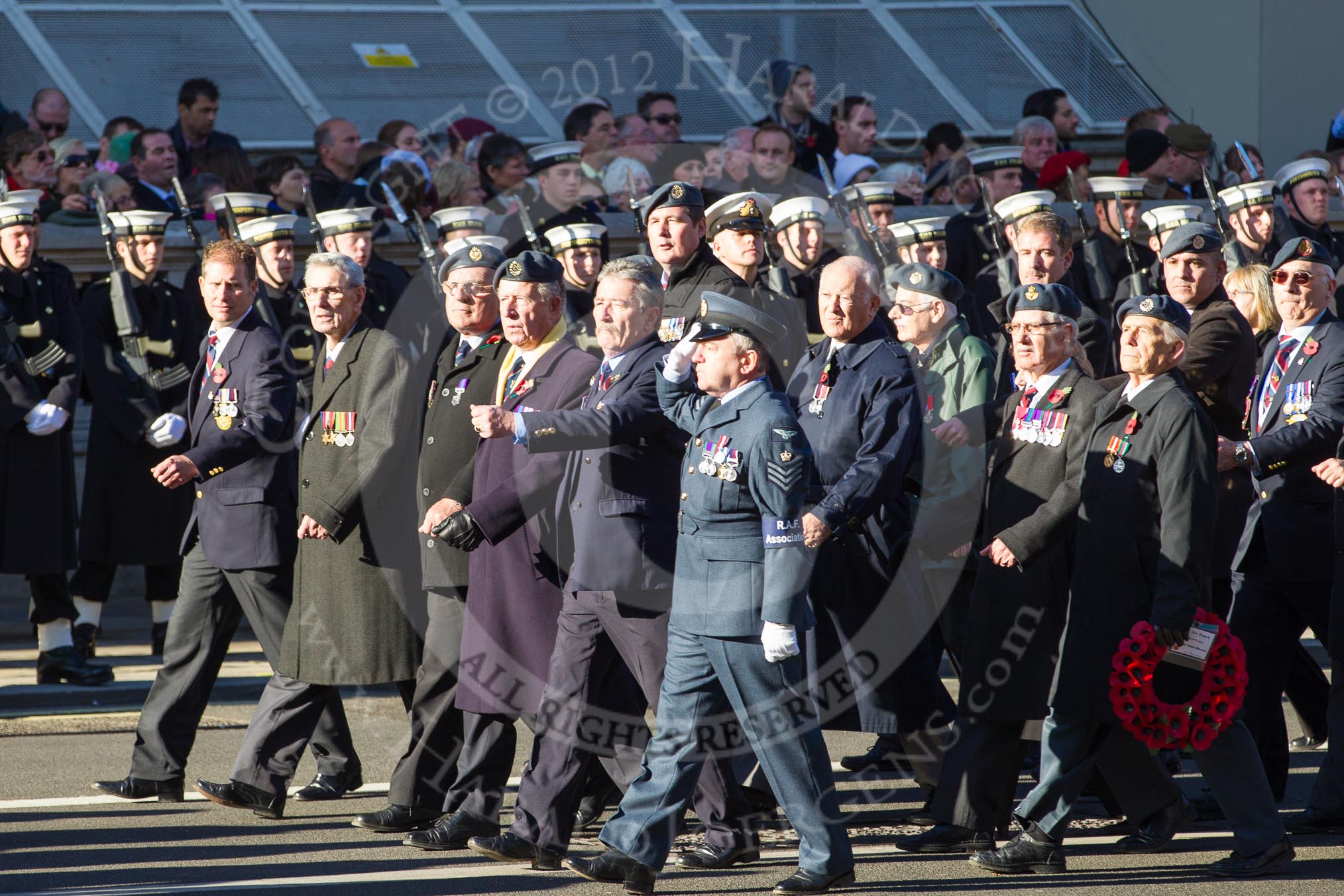 Remembrance Sunday 2012 Cenotaph March Past: Group C3 - Royal Air Forces Association..
Whitehall, Cenotaph,
London SW1,

United Kingdom,
on 11 November 2012 at 12:01, image #1084