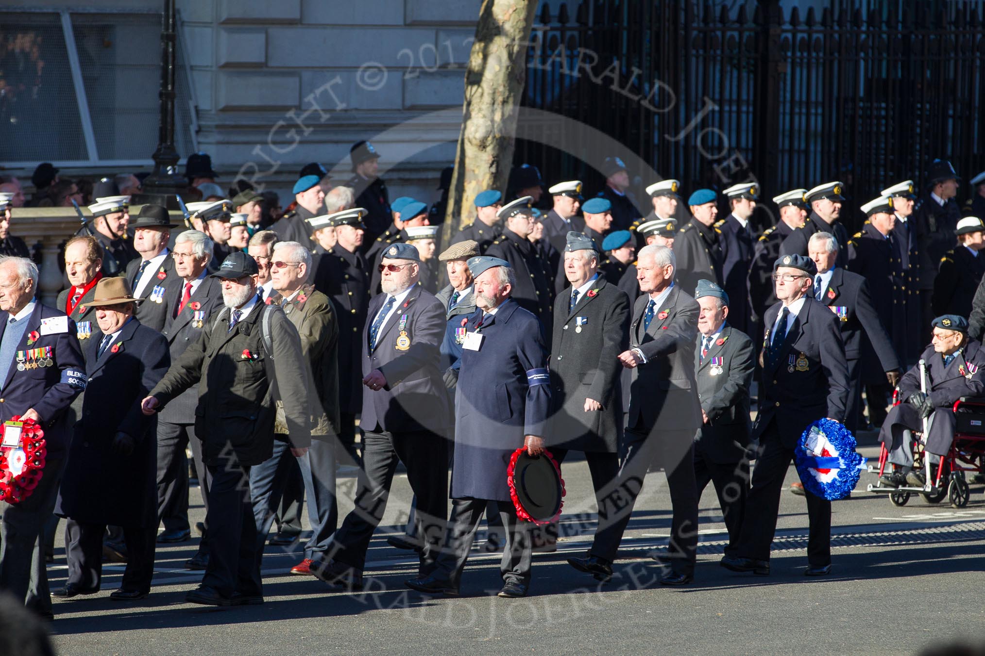 Remembrance Sunday 2012 Cenotaph March Past: Group C7 - Blenheim Society and C8 - Coastal Command & Maritime Air Association..
Whitehall, Cenotaph,
London SW1,

United Kingdom,
on 11 November 2012 at 12:01, image #1103